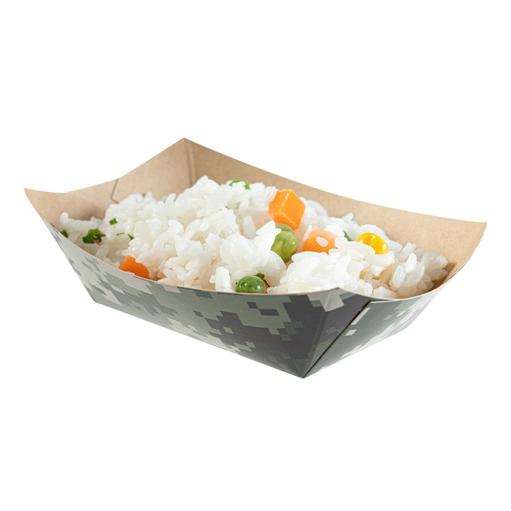 Bio Tek 6 oz Camouflage Paper #40 Food Tray / Boat - 5" x 4" x 1 1/2" - 400 count box