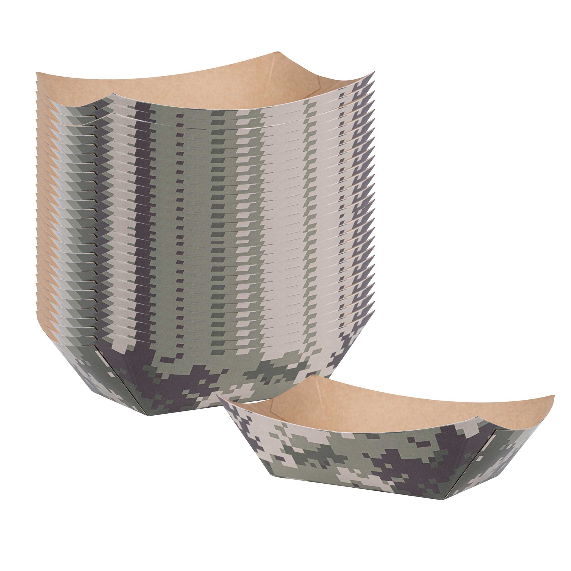 Bio Tek 6 oz Camouflage Paper #40 Food Tray / Boat - 5" x 4" x 1 1/2" - 50 count box