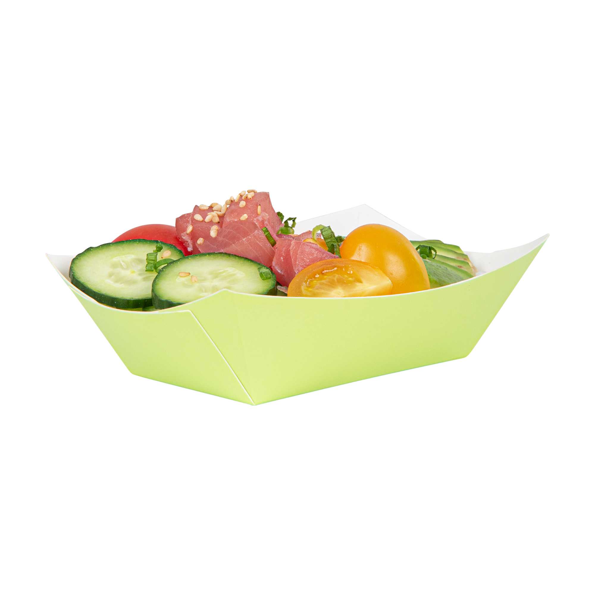 Bio Tek 6 oz Eco Green Paper #40 Food Tray / Boat - 5" x 4" x 1 1/2" - 50 count box