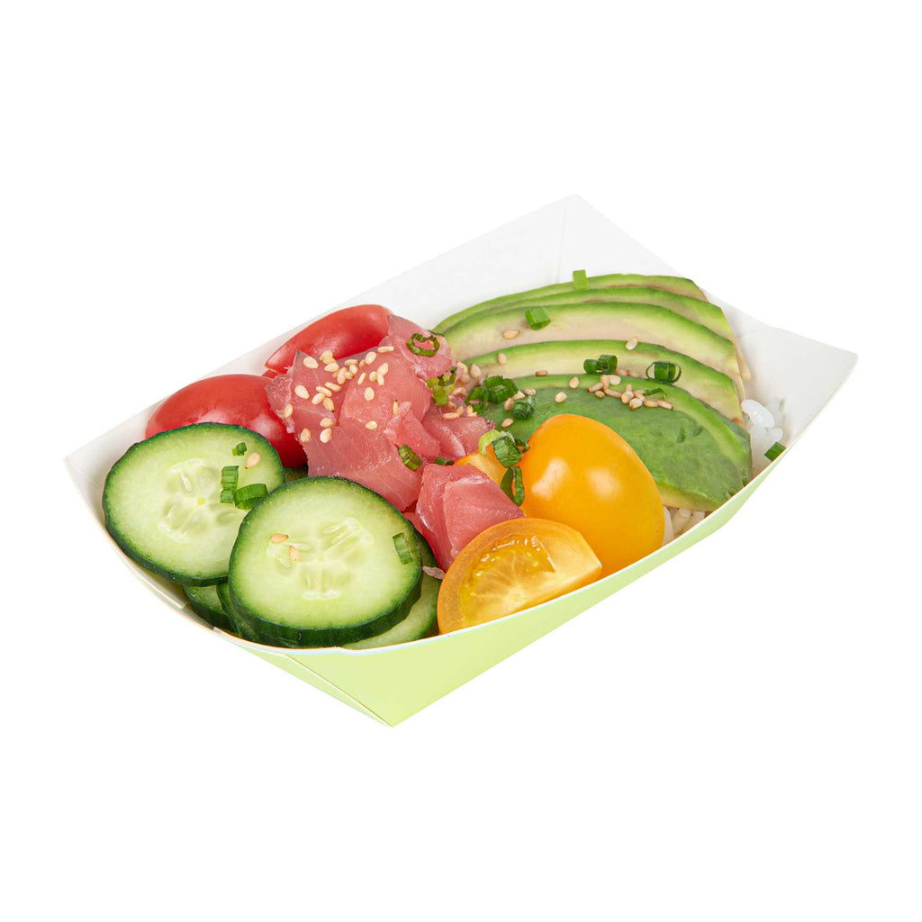 Bio Tek 6 oz Eco Green Paper #40 Food Tray / Boat - 5" x 4" x 1 1/2" - 50 count box