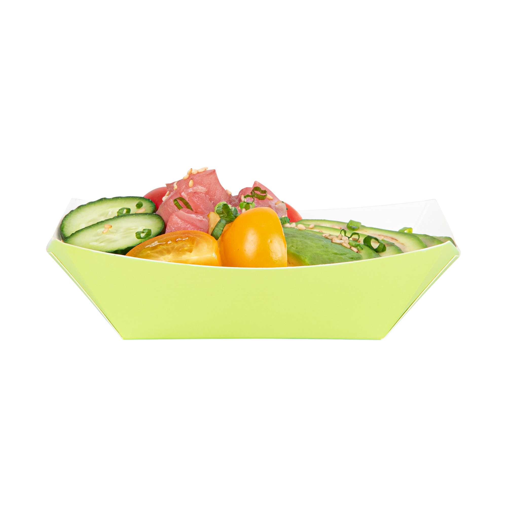 Bio Tek 6 oz Eco Green Paper #40 Food Tray / Boat - 5" x 4" x 1 1/2" - 50 count box