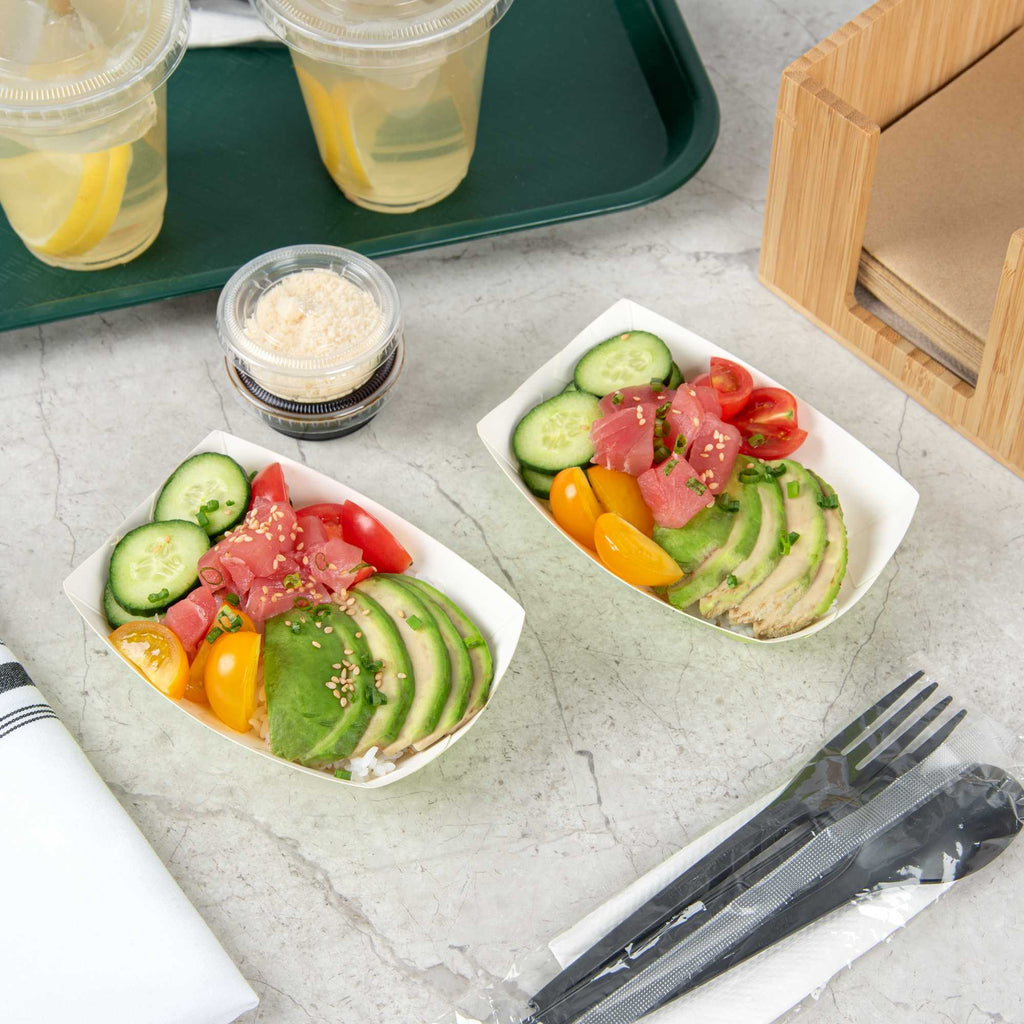 Bio Tek 6 oz Eco Green Paper #40 Food Tray / Boat - 5" x 4" x 1 1/2" - 50 count box