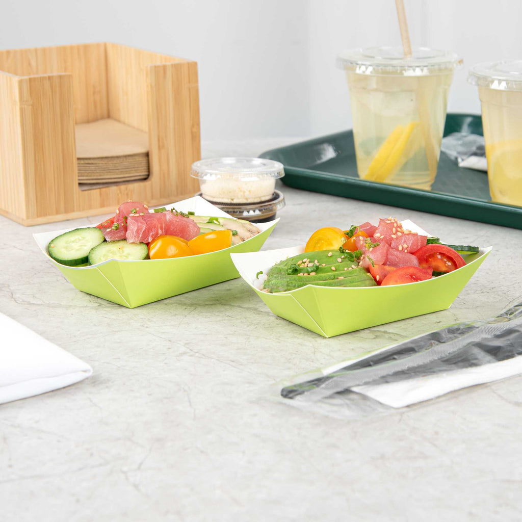 Bio Tek 6 oz Eco Green Paper #40 Food Tray / Boat - 5" x 4" x 1 1/2" - 50 count box
