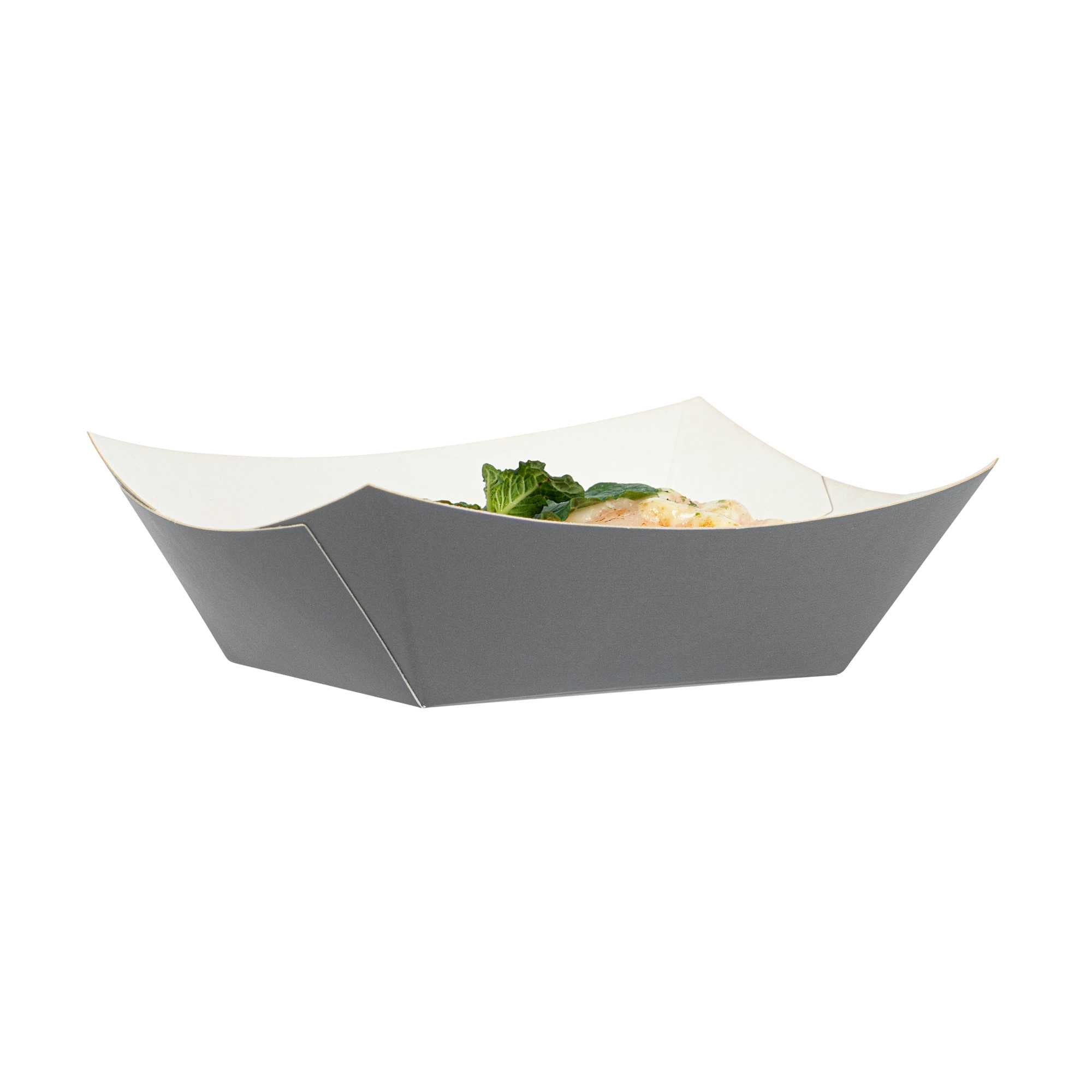 Bio Tek 6 oz Gray Paper #40 Food Tray / Boat - 5" x 4" x 1 1/2" - 50 count box