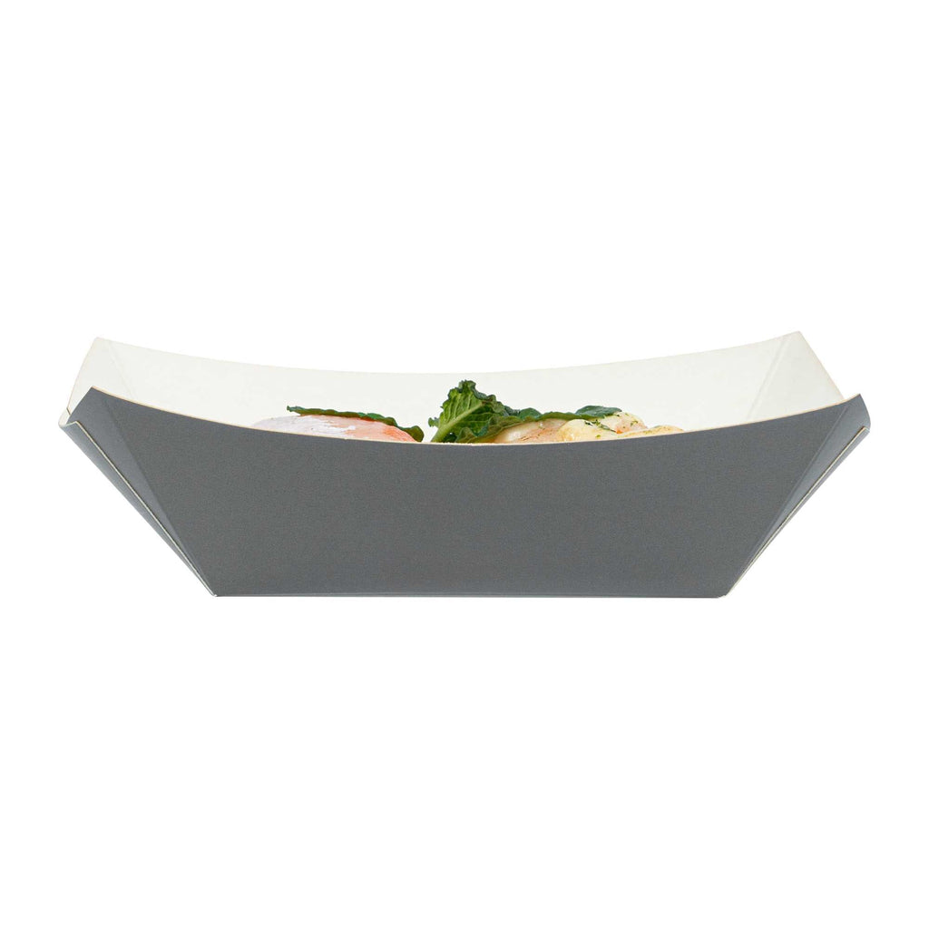 Bio Tek 6 oz Gray Paper #40 Food Tray / Boat - 5" x 4" x 1 1/2" - 50 count box
