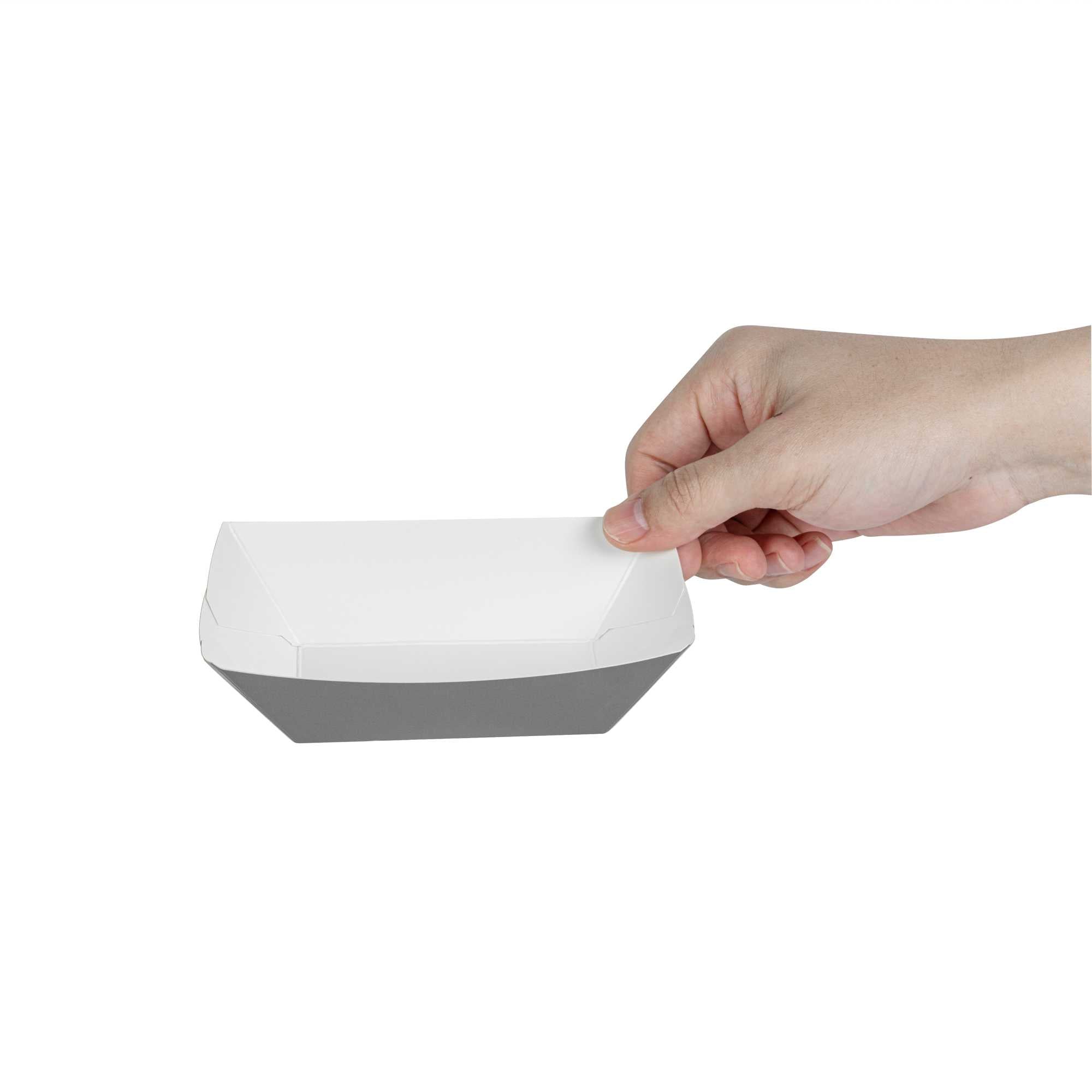 Bio Tek 6 oz Gray Paper #40 Food Tray / Boat - 5" x 4" x 1 1/2" - 50 count box