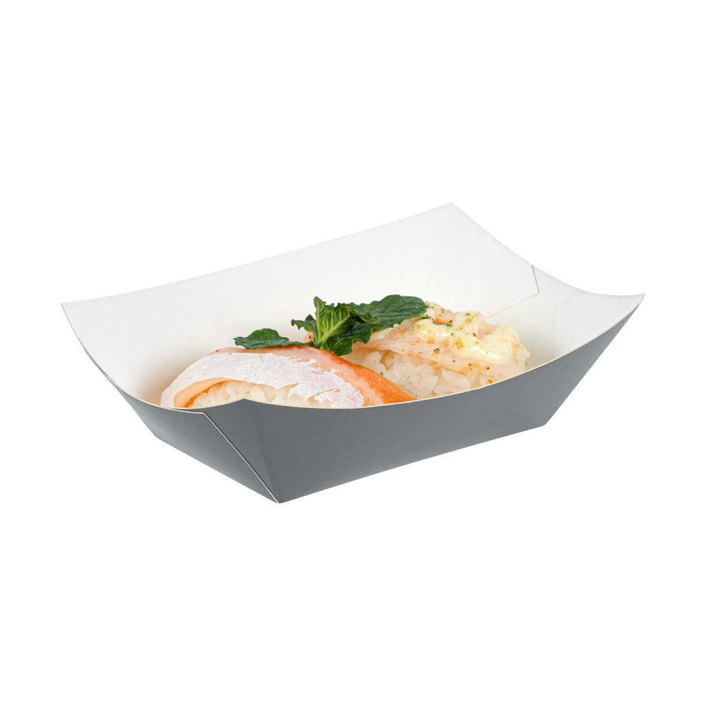 Bio Tek 6 oz Gray Paper #40 Food Tray / Boat - 5" x 4" x 1 1/2" - 400 count box