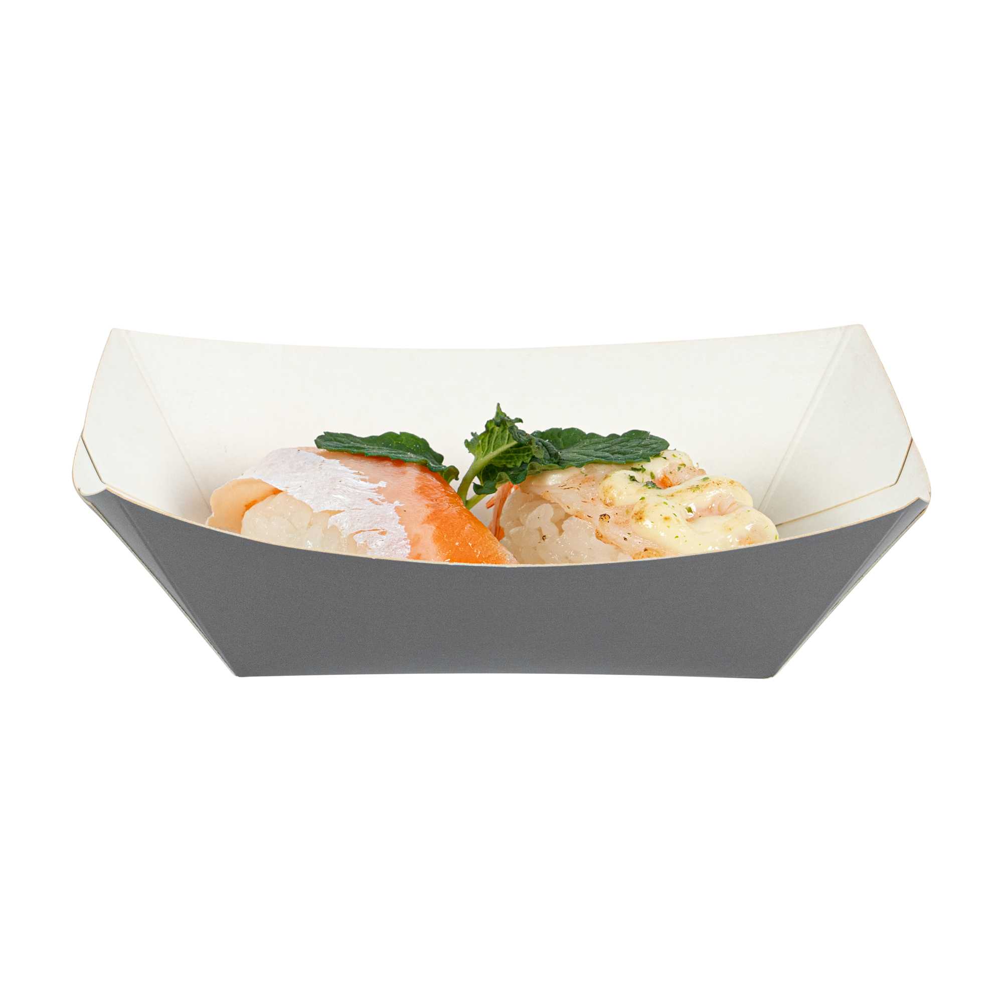 Bio Tek 6 oz Gray Paper #40 Food Tray / Boat - 5" x 4" x 1 1/2" - 400 count box