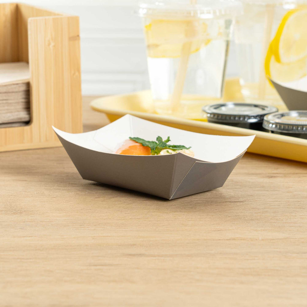 Bio Tek 6 oz Gray Paper #40 Food Tray / Boat - 5" x 4" x 1 1/2" - 400 count box