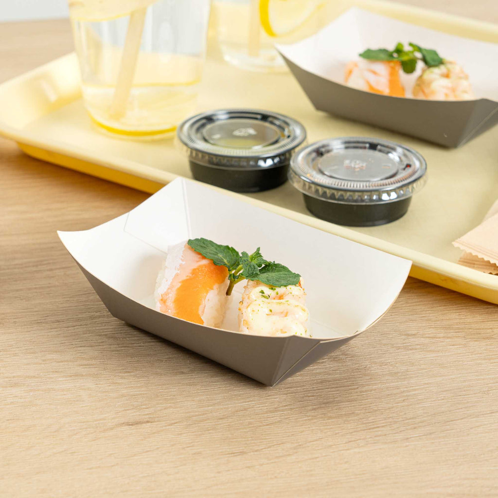 Bio Tek 6 oz Gray Paper #40 Food Tray / Boat - 5" x 4" x 1 1/2" - 400 count box