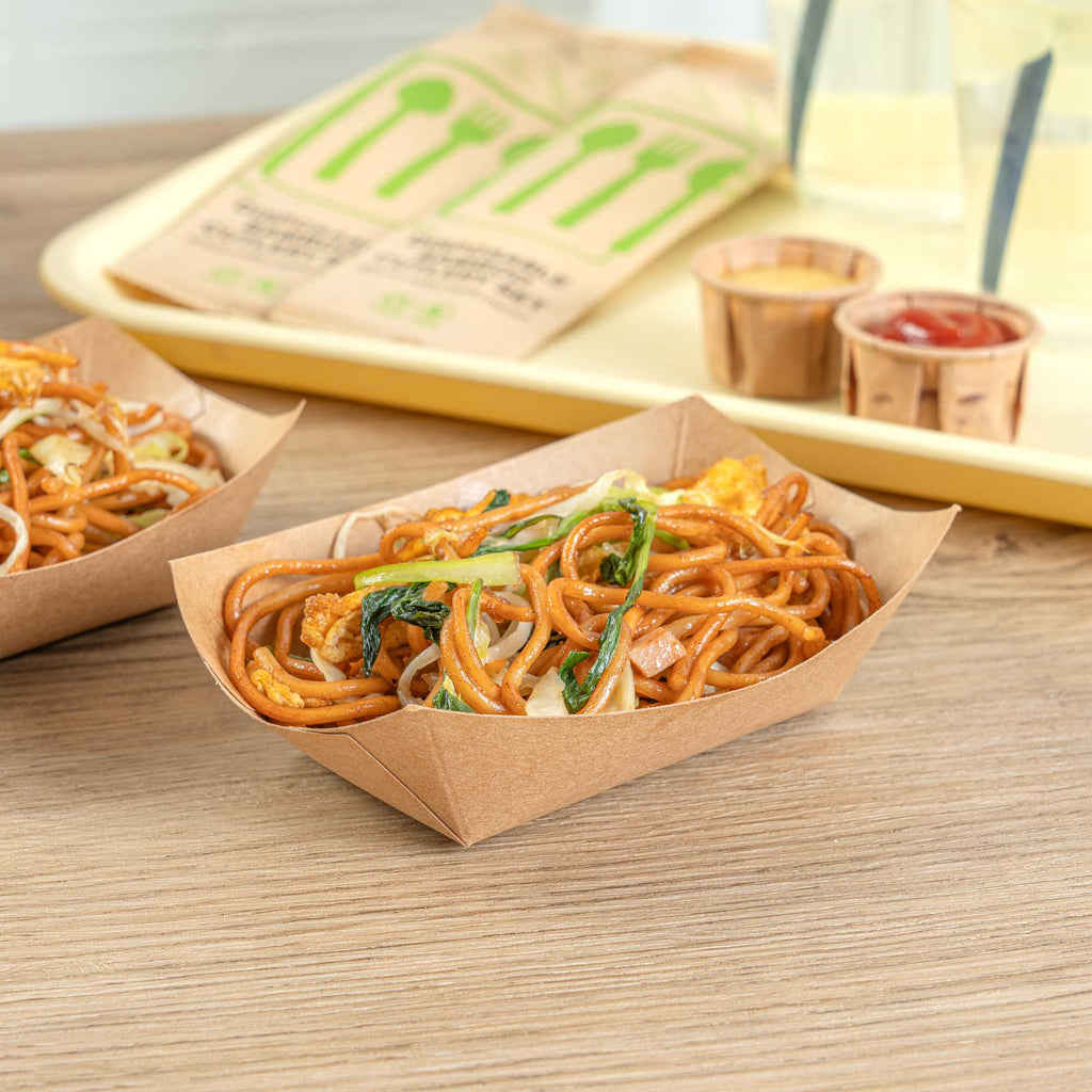 Bio Tek 6 oz Kraft Paper #40 Food Tray / Boat - 5" x 4" x 1 1/2" - 50 count box