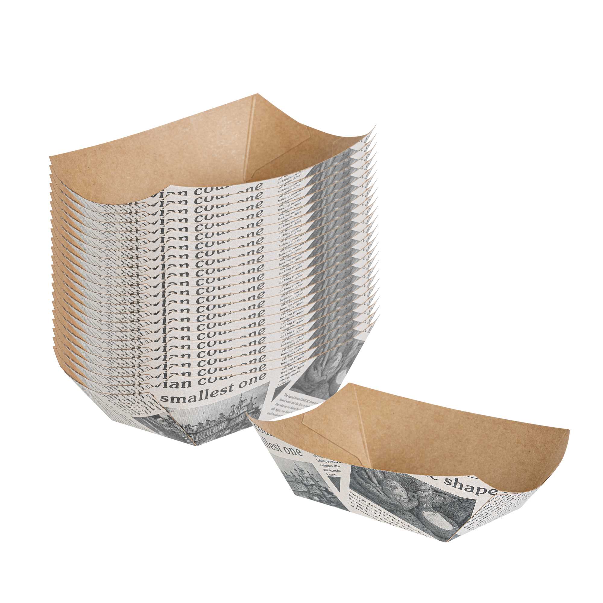 Bio Tek 6 oz Newsprint Paper #40 Food Tray / Boat - 5" x 4" x 1 1/2" - 50 count box