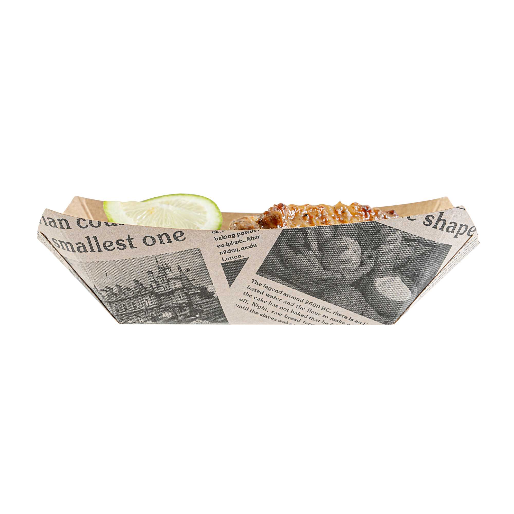 Bio Tek 6 oz Newsprint Paper #40 Food Tray / Boat - 5" x 4" x 1 1/2" - 50 count box