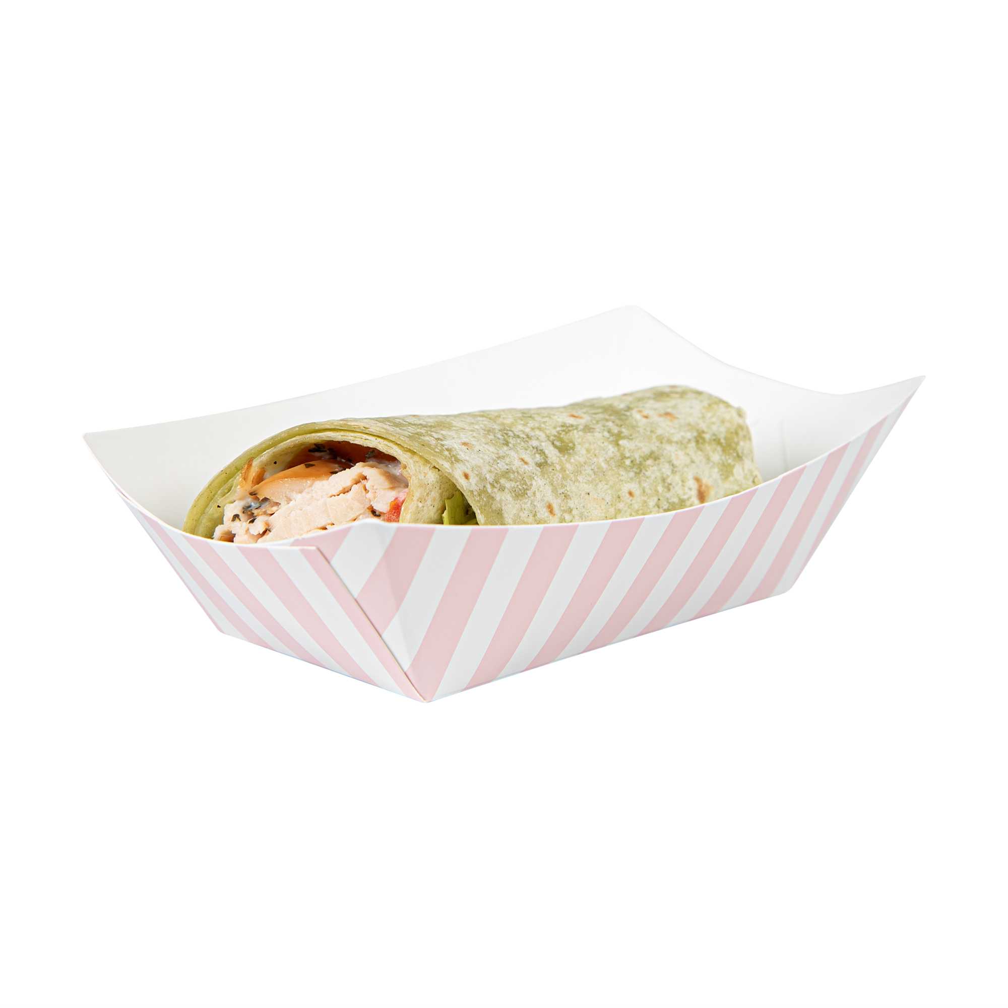 Bio Tek 6 oz Pink and White Stripe Paper #40 Food Tray / Boat - 5" x 4" x 1 1/2" - 400 count box