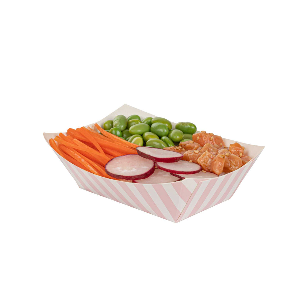Bio Tek 6 oz Pink and White Stripe Paper #40 Food Tray / Boat - 5" x 4" x 1 1/2" - 400 count box