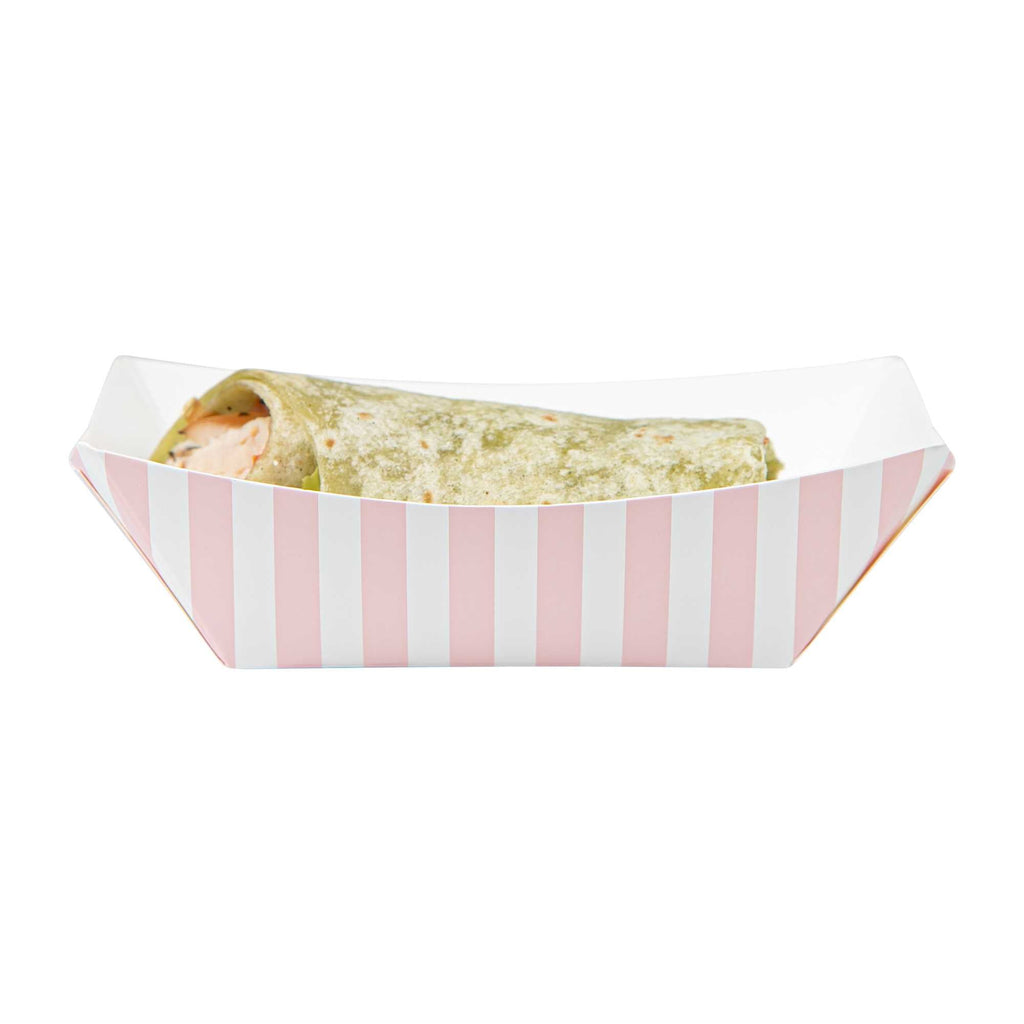 Bio Tek 6 oz Pink and White Stripe Paper #40 Food Tray / Boat - 5" x 4" x 1 1/2" - 400 count box