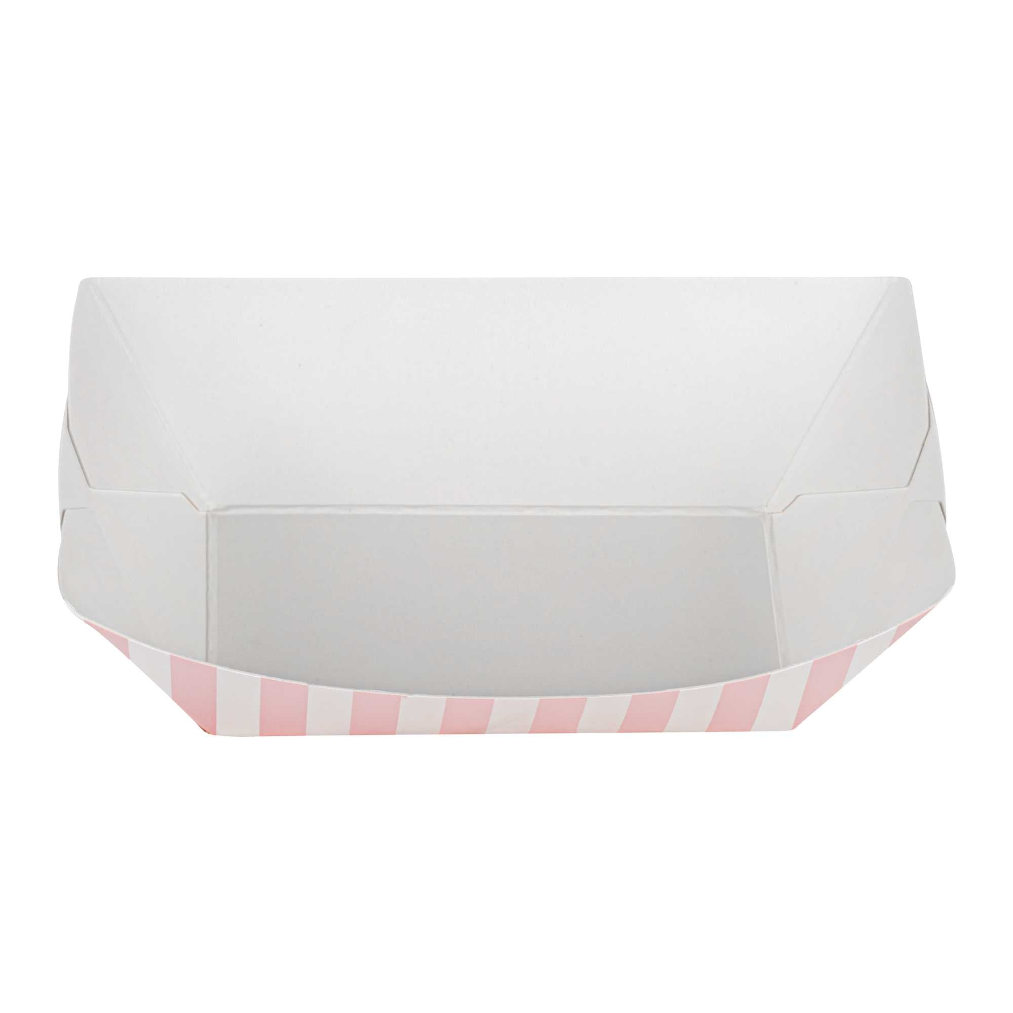Bio Tek 6 oz Pink and White Stripe Paper #40 Food Tray / Boat - 5" x 4" x 1 1/2" - 400 count box