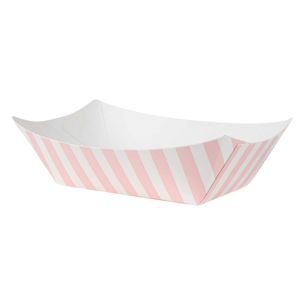 Bio Tek 6 oz Pink and White Stripe Paper #40 Food Tray / Boat - 5" x 4" x 1 1/2" - 400 count box