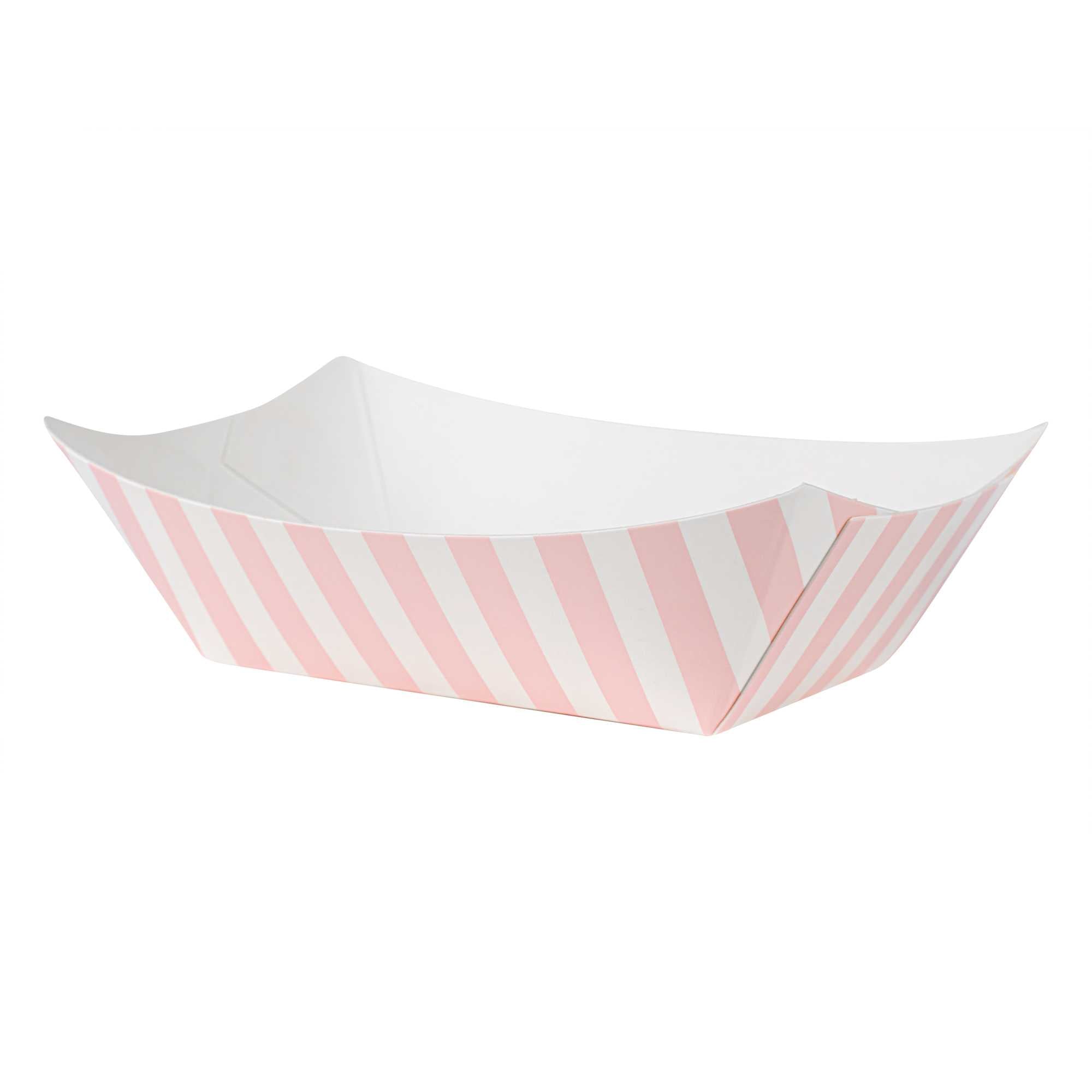 Bio Tek 6 oz Pink and White Stripe Paper #40 Food Tray / Boat - 5" x 4" x 1 1/2" - 400 count box