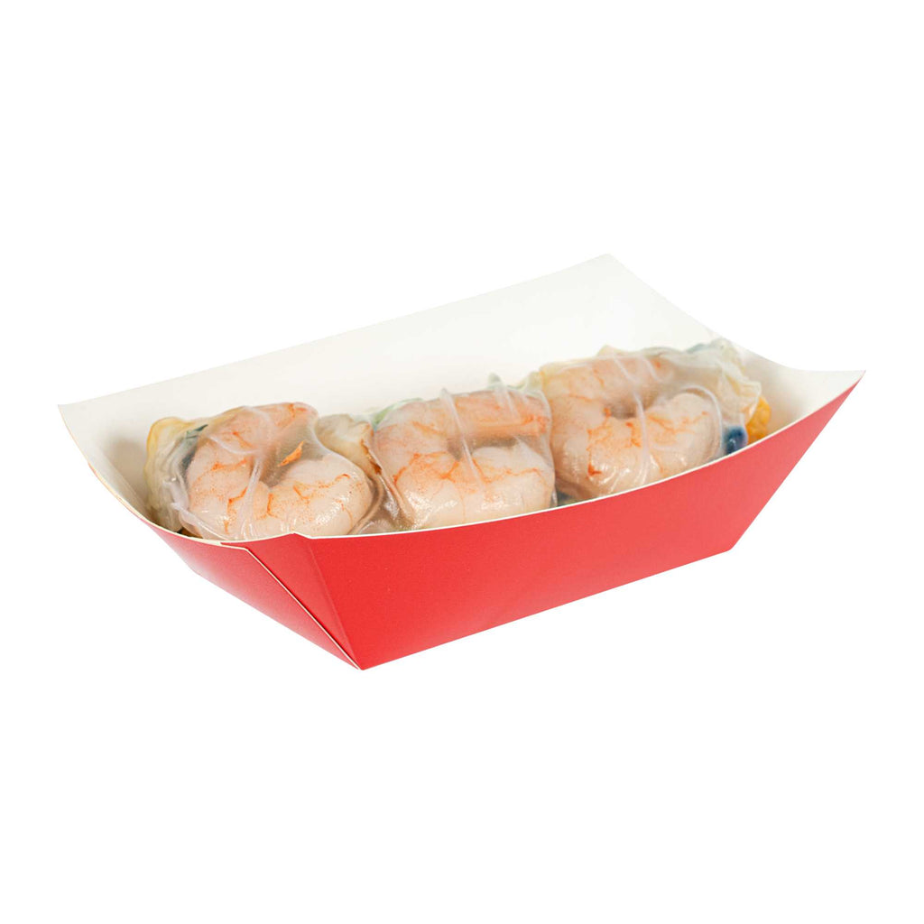 Bio Tek 6 oz Red Paper #40 Food Tray / Boat - 5" x 4" x 1 1/2" - 50 count box
