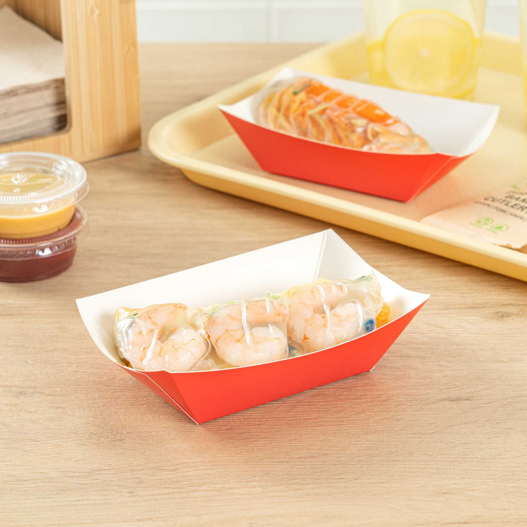 Bio Tek 6 oz Red Paper #40 Food Tray / Boat - 5" x 4" x 1 1/2" - 50 count box
