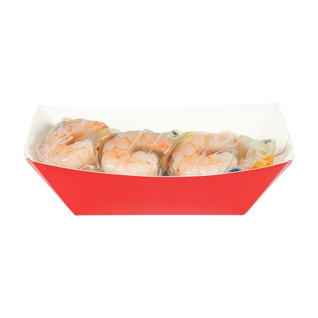 Bio Tek 6 oz Red Paper #40 Food Tray / Boat - 5" x 4" x 1 1/2" - 50 count box