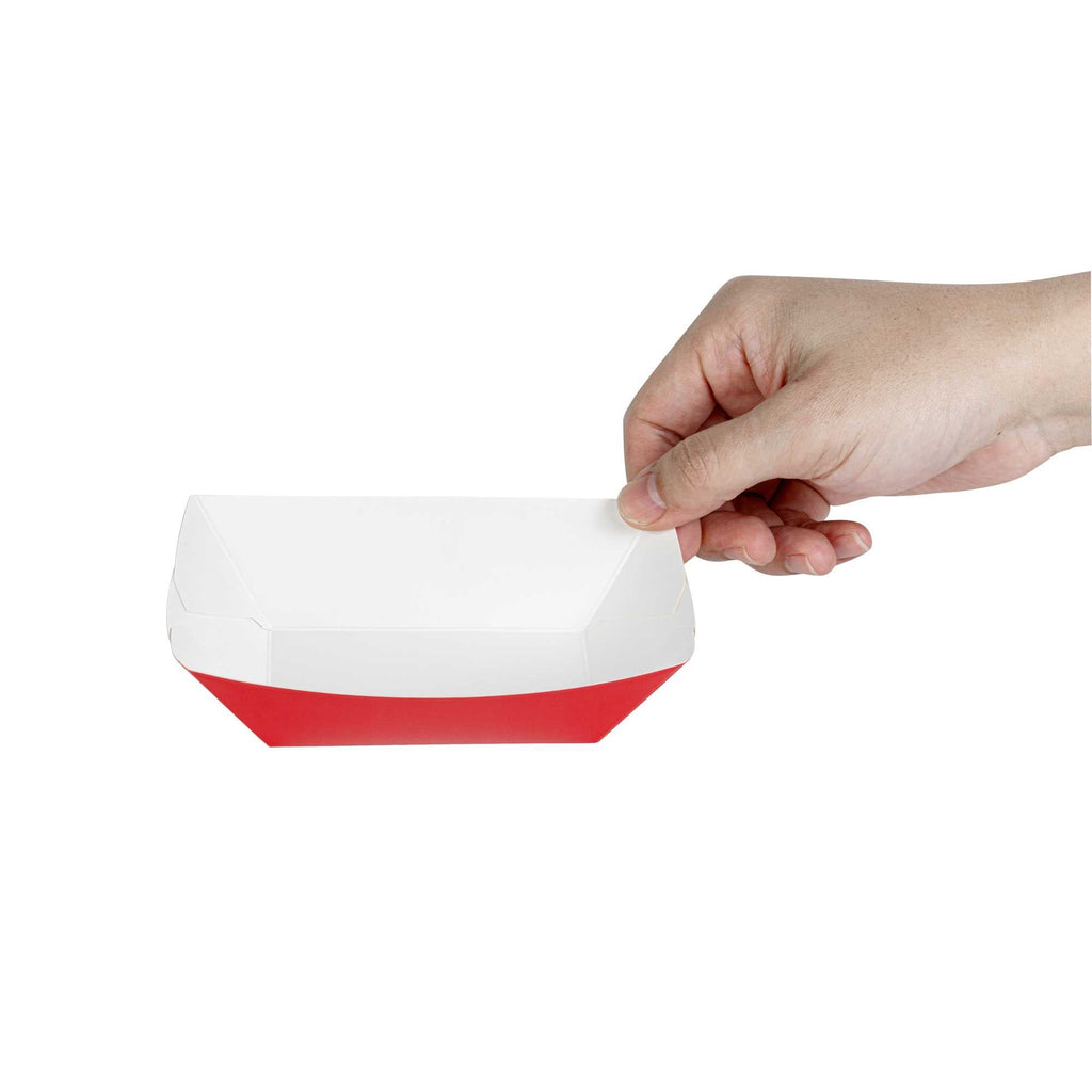 Bio Tek 6 oz Red Paper #40 Food Tray / Boat - 5" x 4" x 1 1/2" - 50 count box