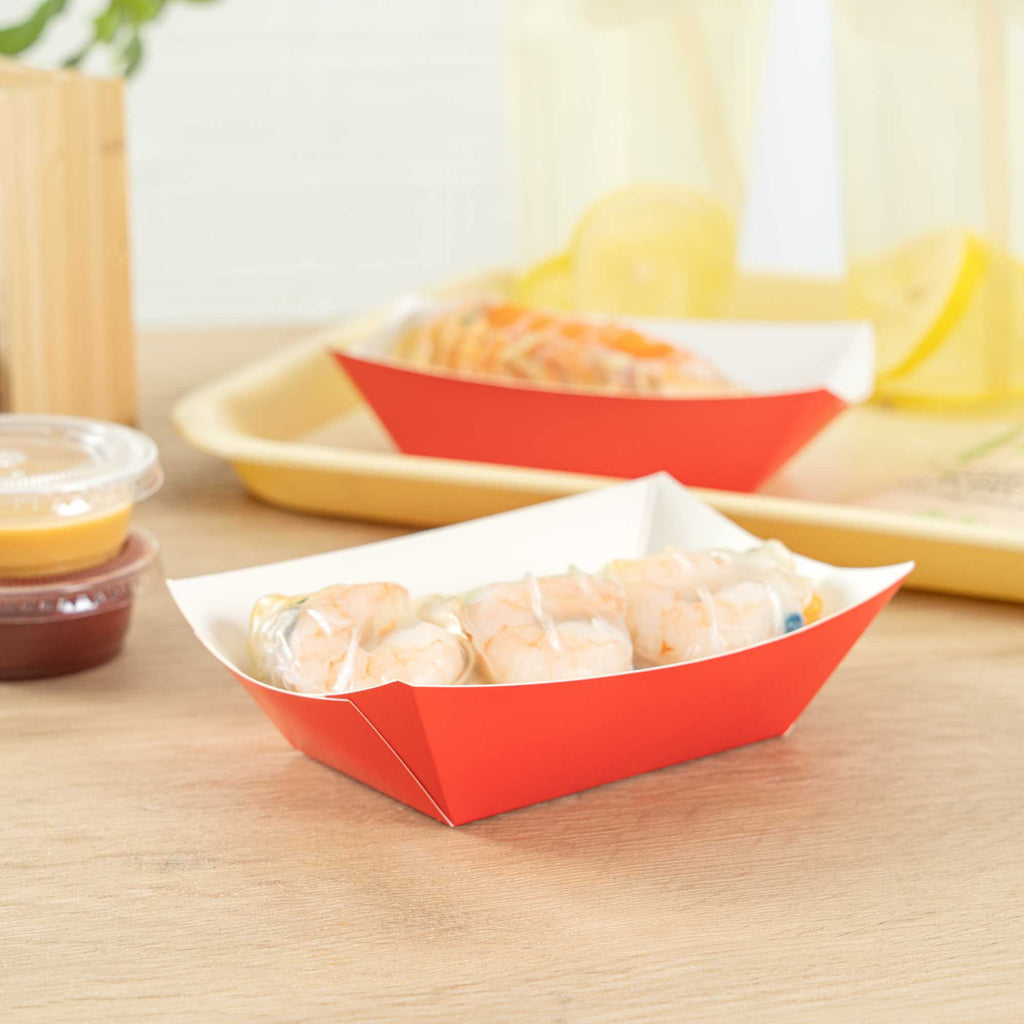 Bio Tek 6 oz Red Paper #40 Food Tray / Boat - 5" x 4" x 1 1/2" - 50 count box