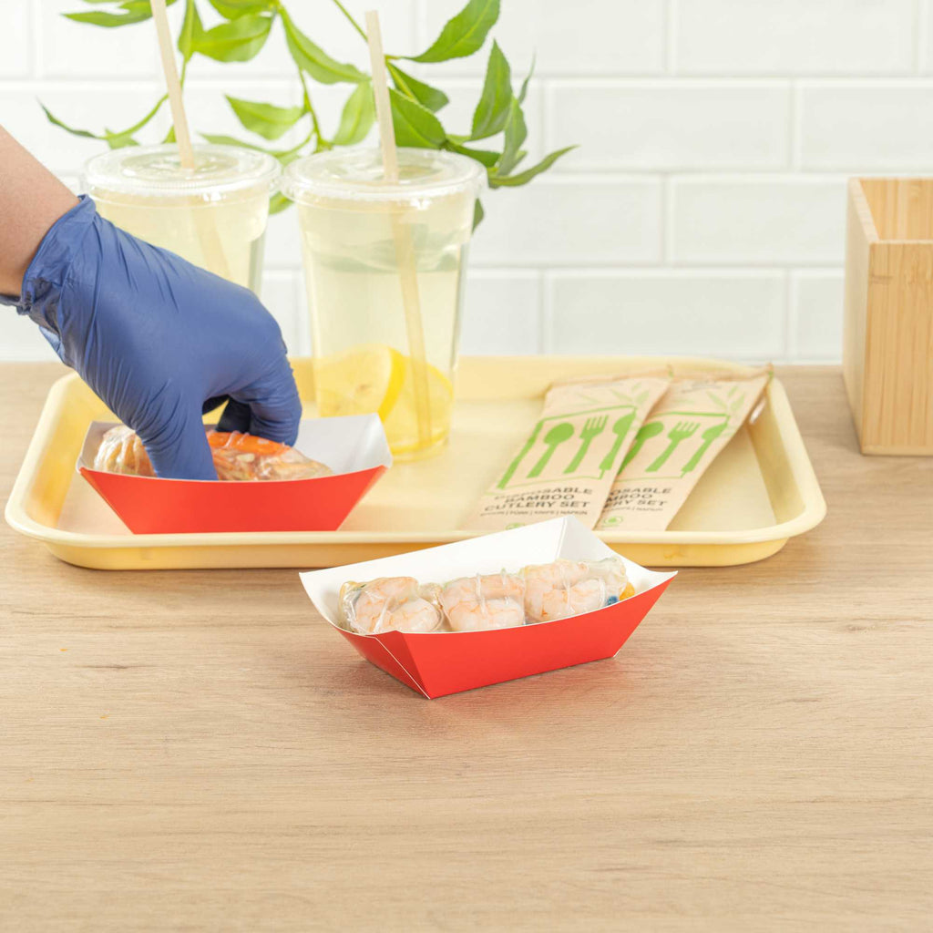 Bio Tek 6 oz Red Paper #40 Food Tray / Boat - 5" x 4" x 1 1/2" - 400 count box