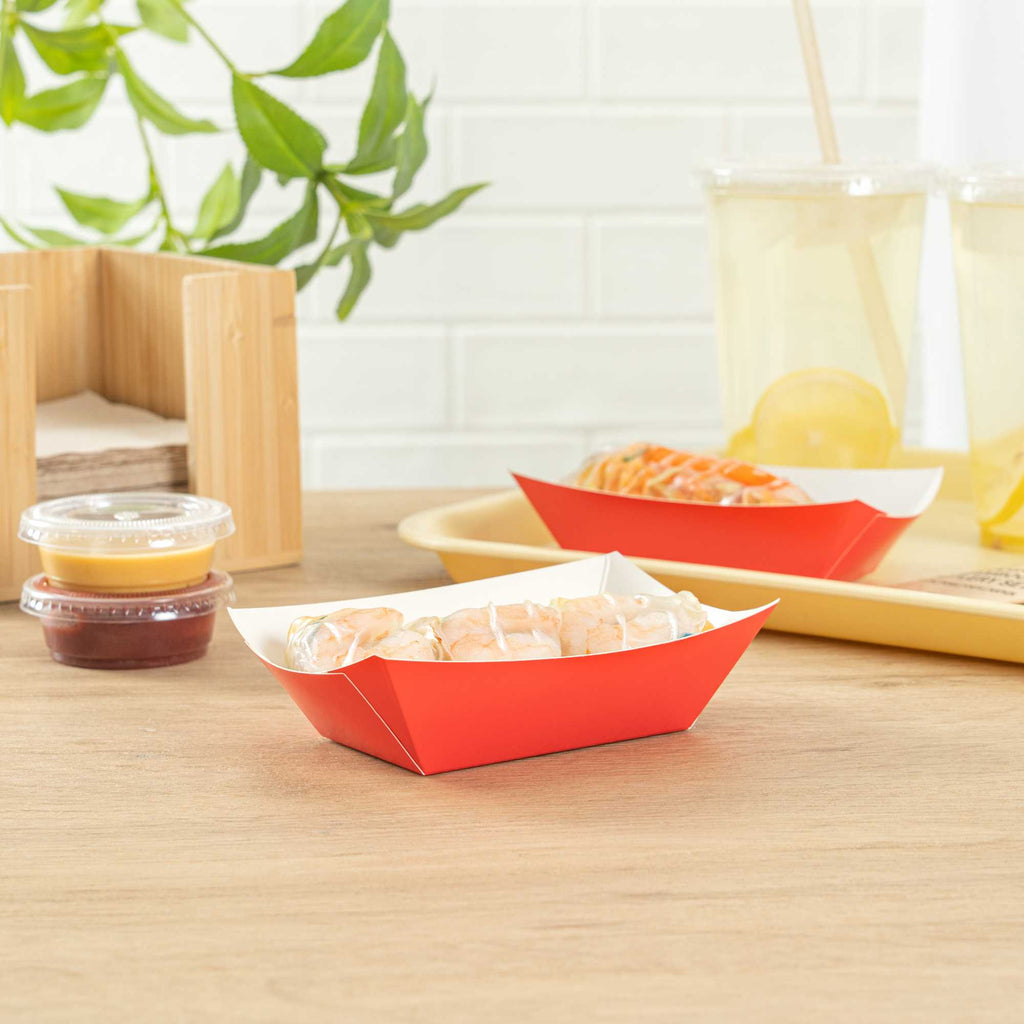 Bio Tek 6 oz Red Paper #40 Food Tray / Boat - 5" x 4" x 1 1/2" - 400 count box