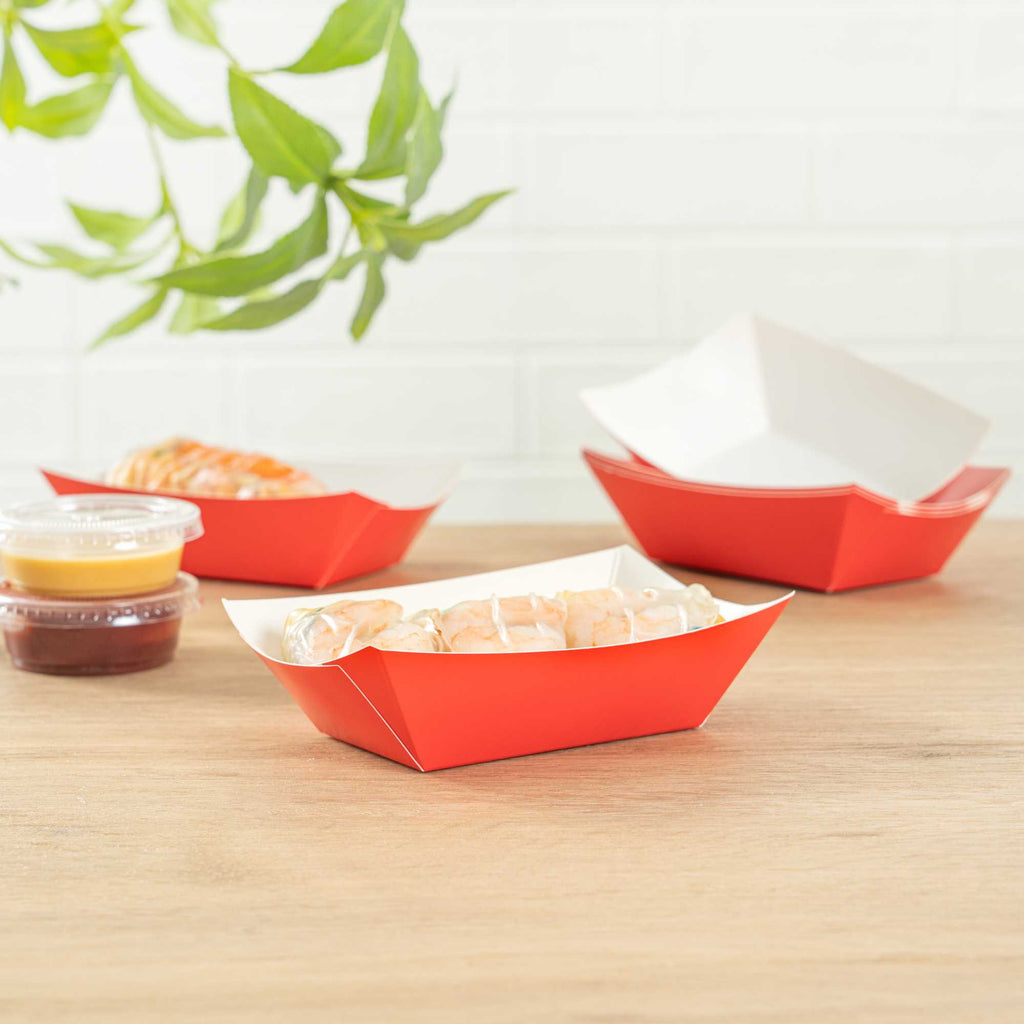 Bio Tek 6 oz Red Paper #40 Food Tray / Boat - 5" x 4" x 1 1/2" - 400 count box