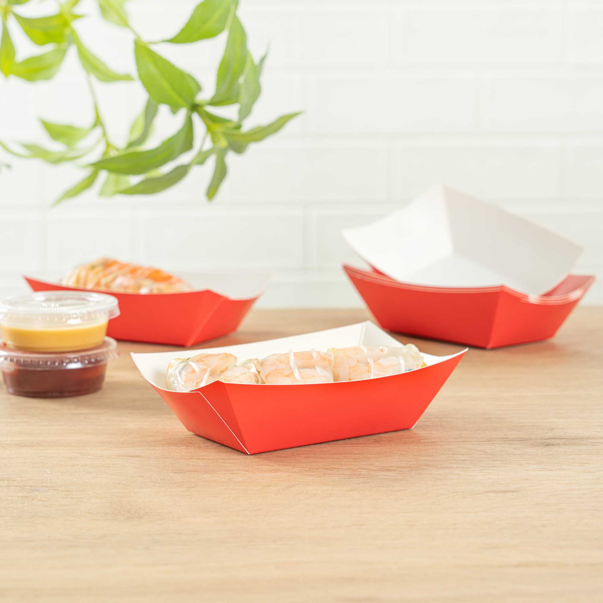 Bio Tek 6 oz Red Paper #40 Food Tray / Boat - 5" x 4" x 1 1/2" - 400 count box