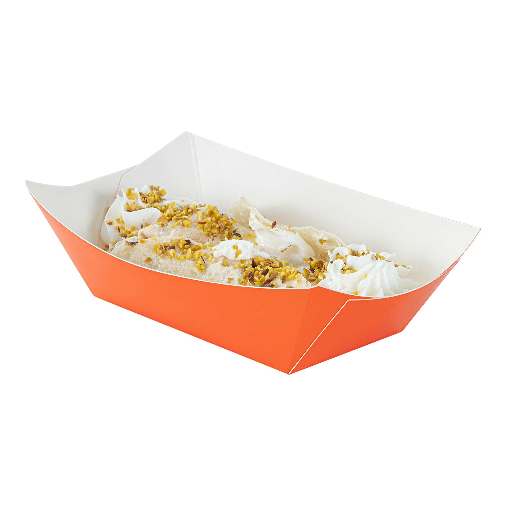 Bio Tek 6 oz Tangerine Orange Paper #40 Food Tray / Boat - 5" x 4" x 1 1/2" - 400 count box