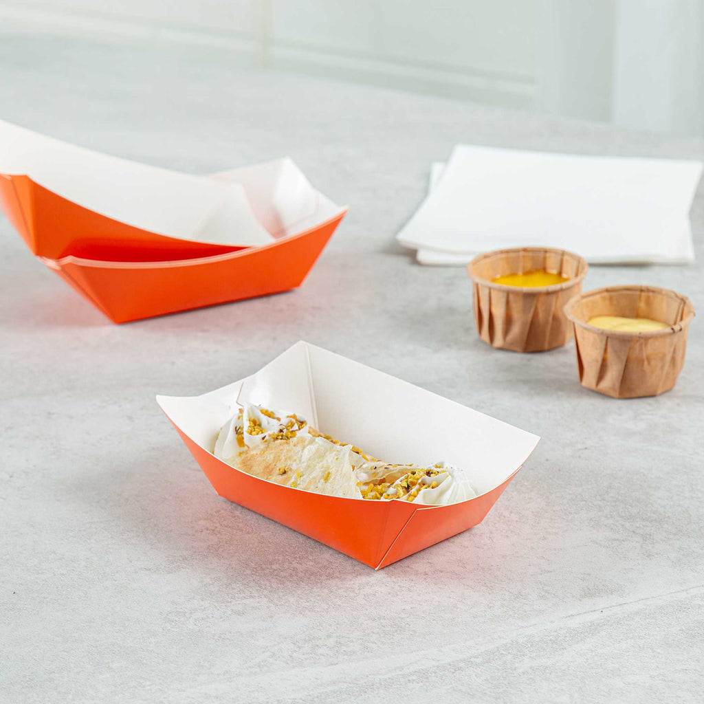 Bio Tek 6 oz Tangerine Orange Paper #40 Food Tray / Boat - 5" x 4" x 1 1/2" - 400 count box