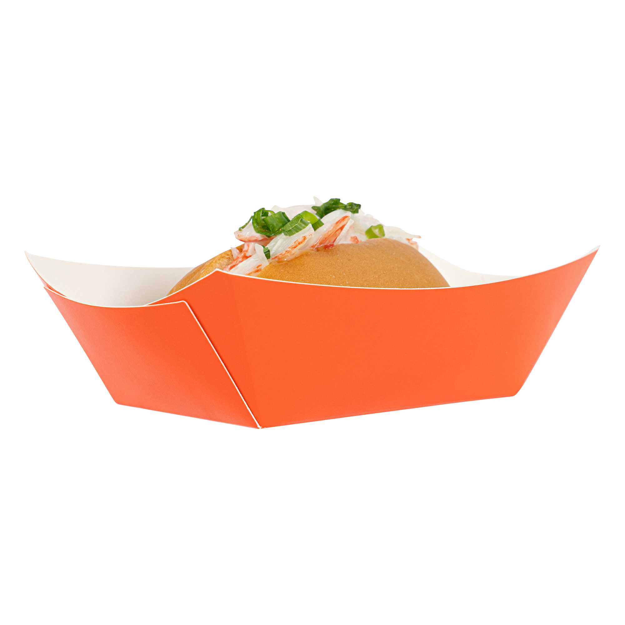 Bio Tek 6 oz Tangerine Orange Paper #40 Food Tray / Boat - 5" x 4" x 1 1/2" - 50 count box