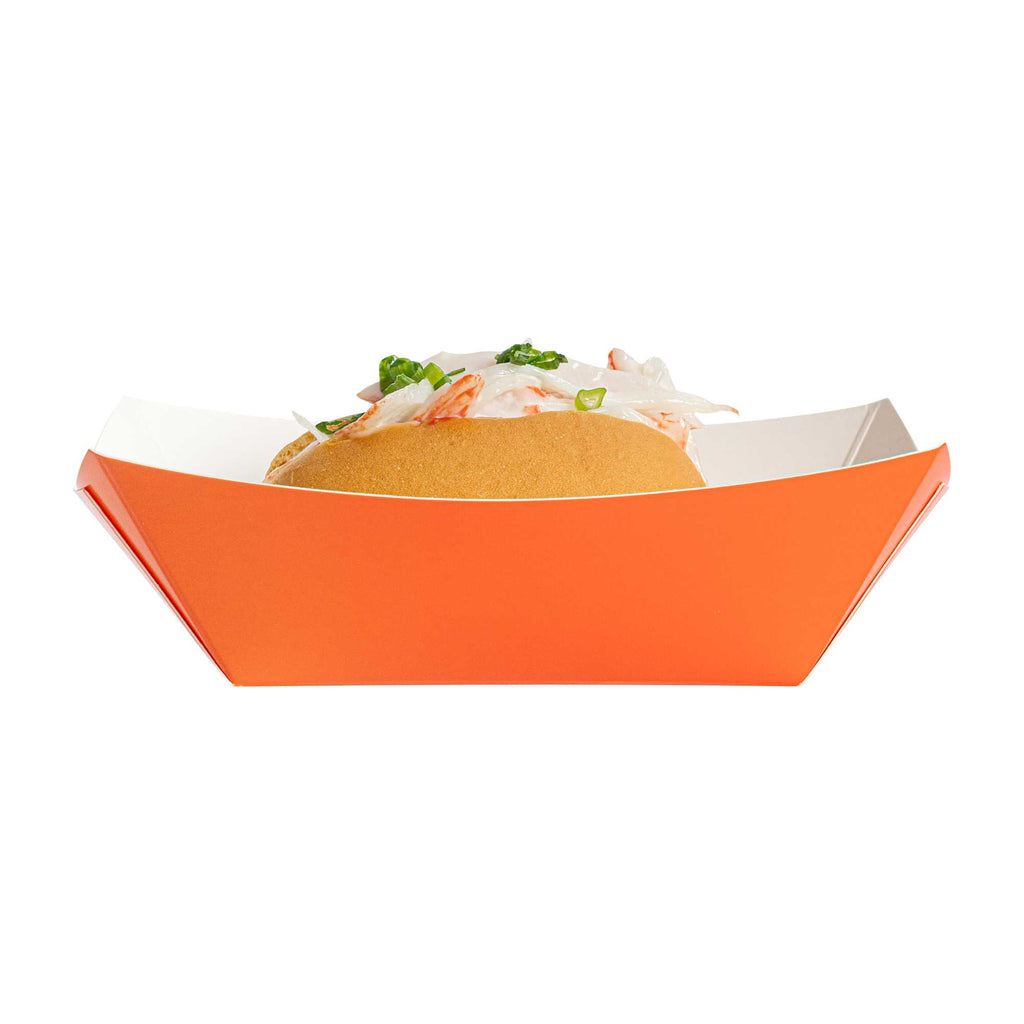 Bio Tek 6 oz Tangerine Orange Paper #40 Food Tray / Boat - 5" x 4" x 1 1/2" - 50 count box