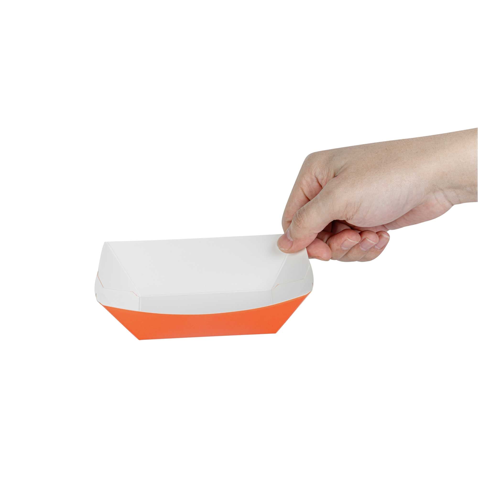 Bio Tek 6 oz Tangerine Orange Paper #40 Food Tray / Boat - 5" x 4" x 1 1/2" - 50 count box