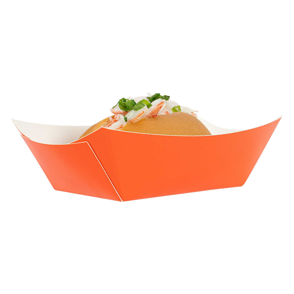 Bio Tek 6 oz Tangerine Orange Paper #40 Food Tray / Boat - 5" x 4" x 1 1/2" - 400 count box