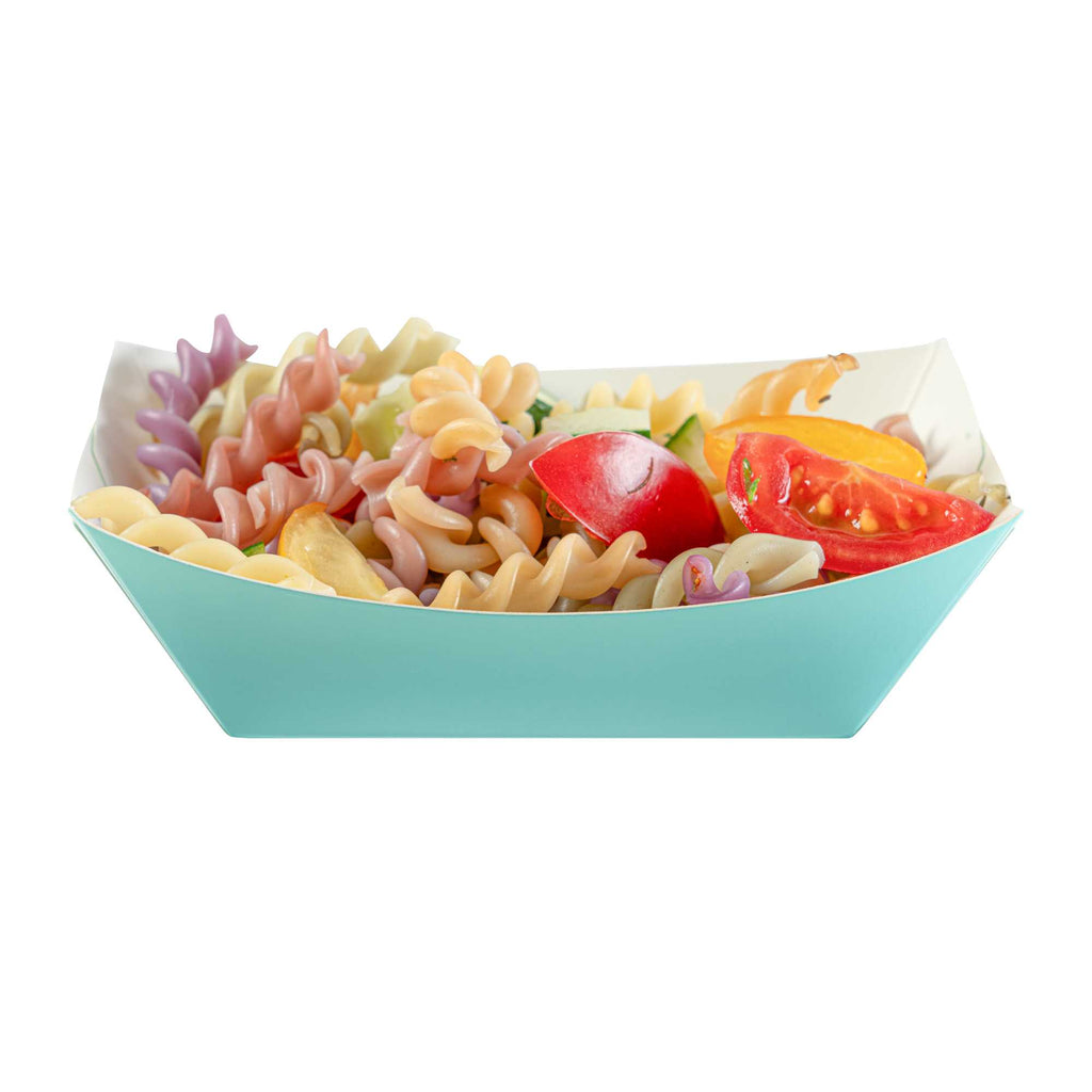 Bio Tek 6 oz Turquoise Paper #40 Food Tray / Boat - 5" x 4" x 1 1/2" - 50 count box