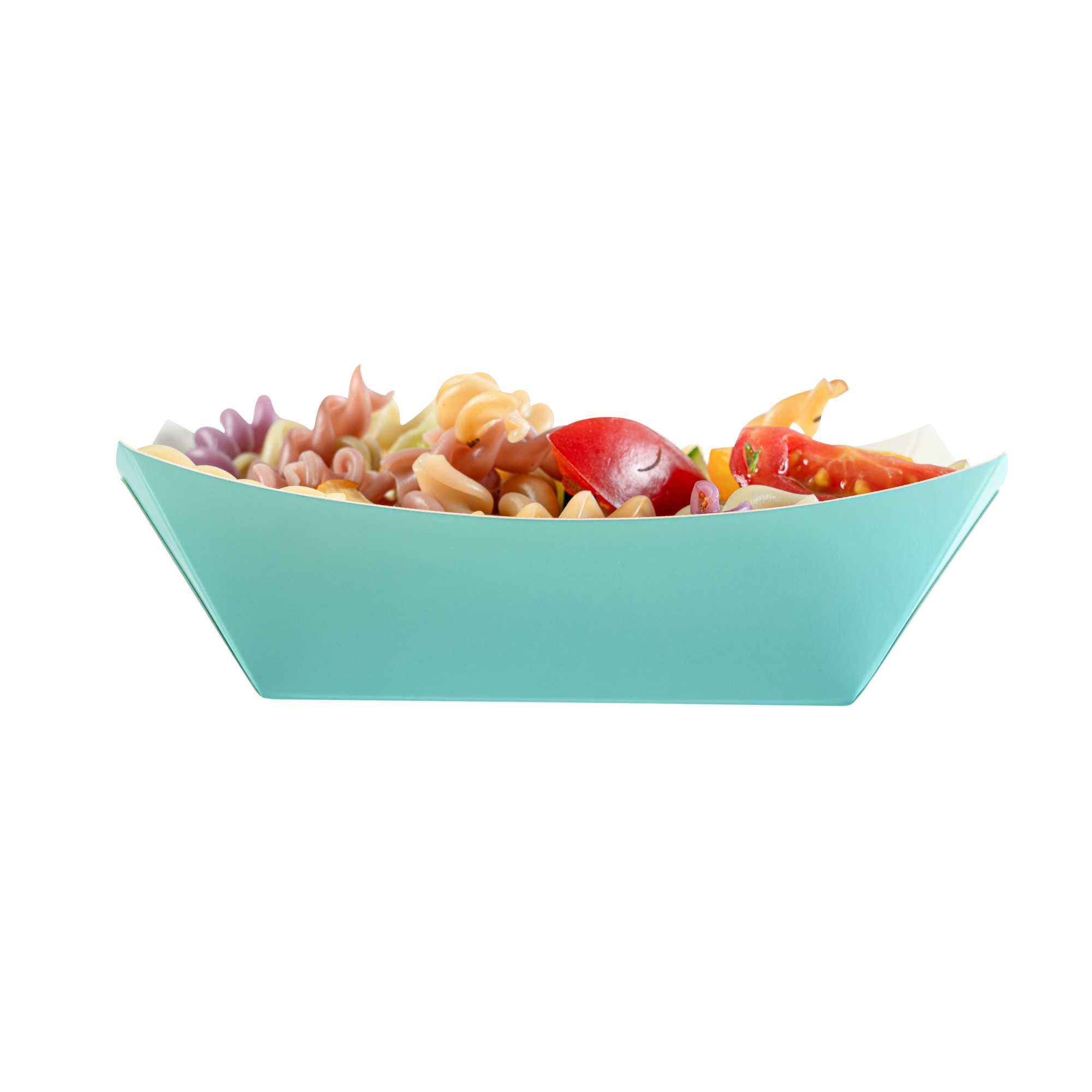 Bio Tek 6 oz Turquoise Paper #40 Food Tray / Boat - 5" x 4" x 1 1/2" - 50 count box