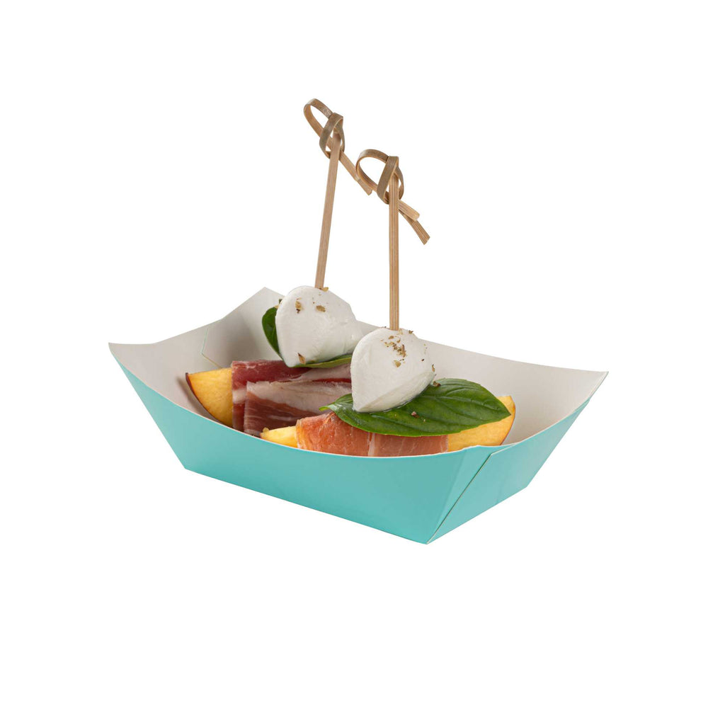 Bio Tek 6 oz Turquoise Paper #40 Food Tray / Boat - 5" x 4" x 1 1/2" - 400 count box