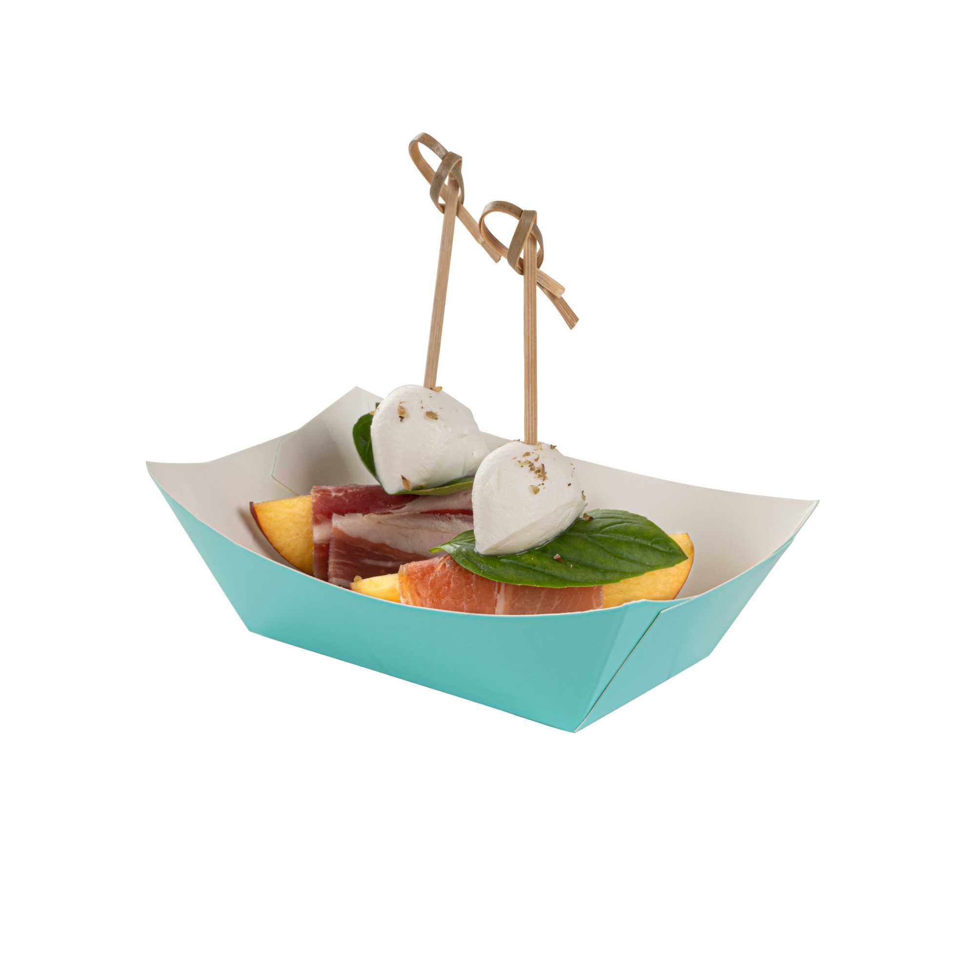 Bio Tek 6 oz Turquoise Paper #40 Food Tray / Boat - 5" x 4" x 1 1/2" - 400 count box