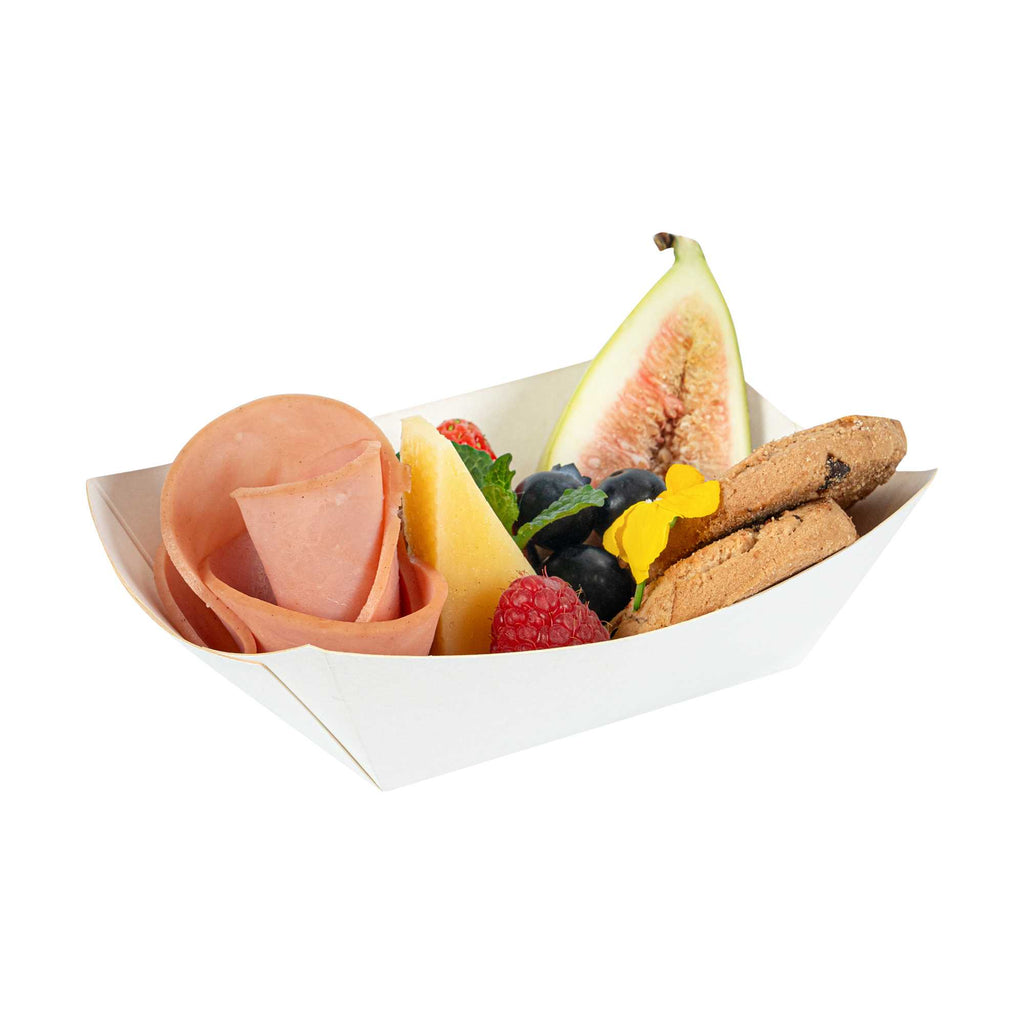 Bio Tek 6 oz White Paper #40 Food Tray / Boat - 5" x 4" x 1 1/2" - 50 count box