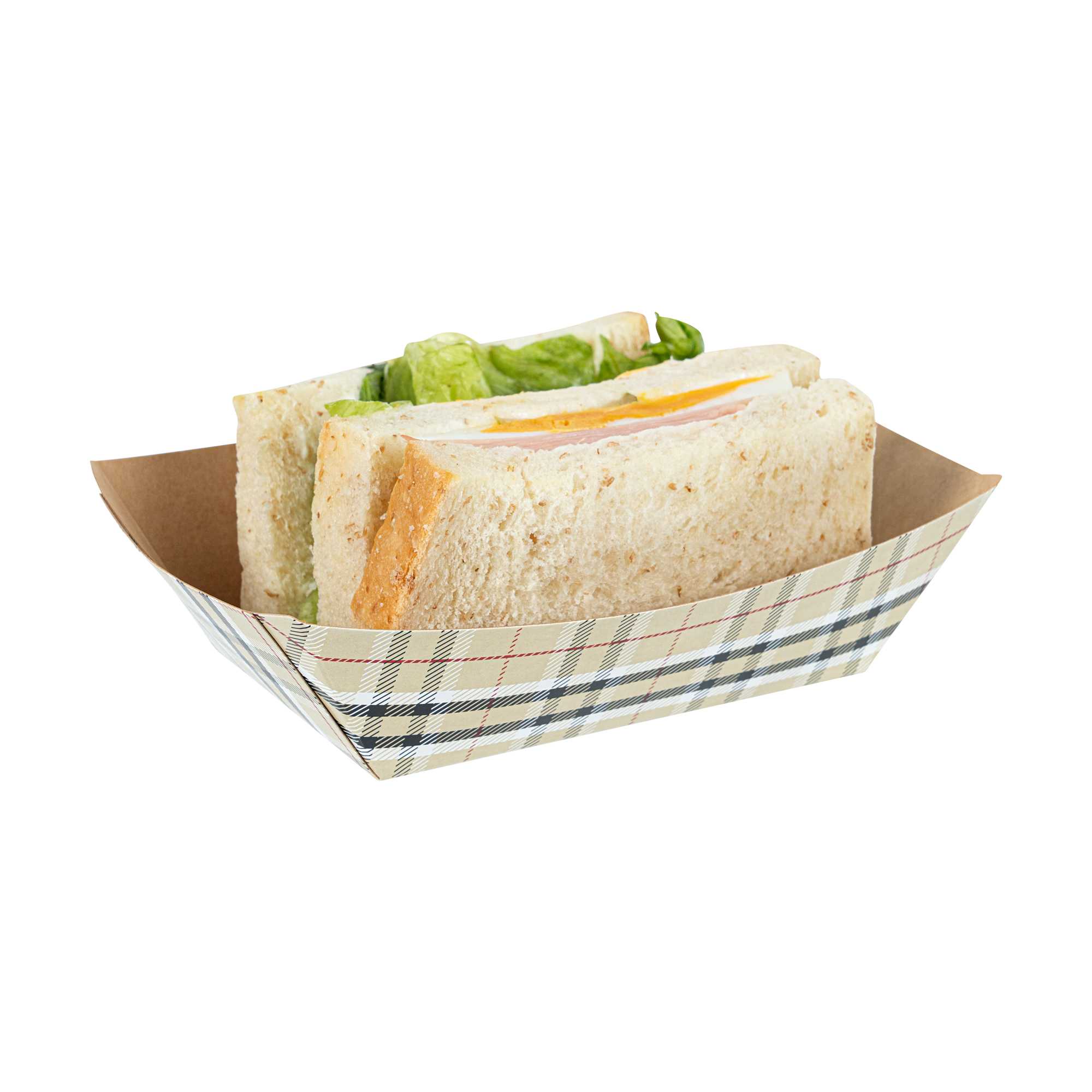 Bio Tek 1/2 lb Plaid Paper #50 Food Tray / Boat - 4 1/4" x 2 3/4" x 1 1/2" - 400 count box