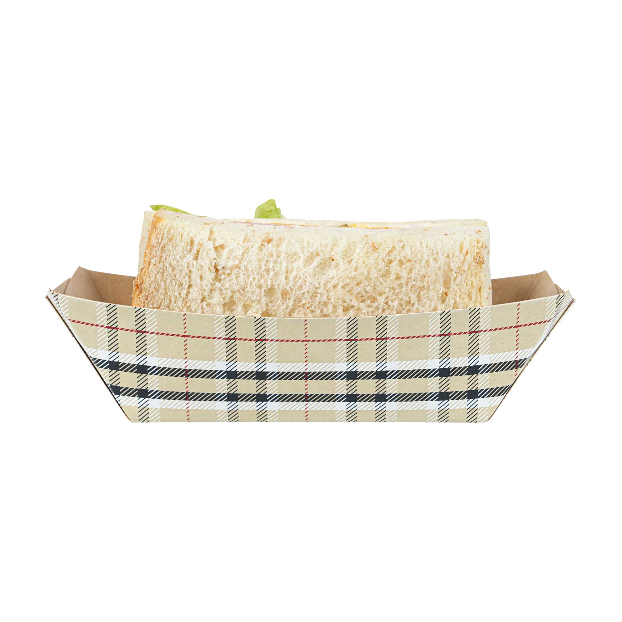 Bio Tek 1/2 lb Plaid Paper #50 Food Tray / Boat - 4 1/4" x 2 3/4" x 1 1/2" - 50 count box