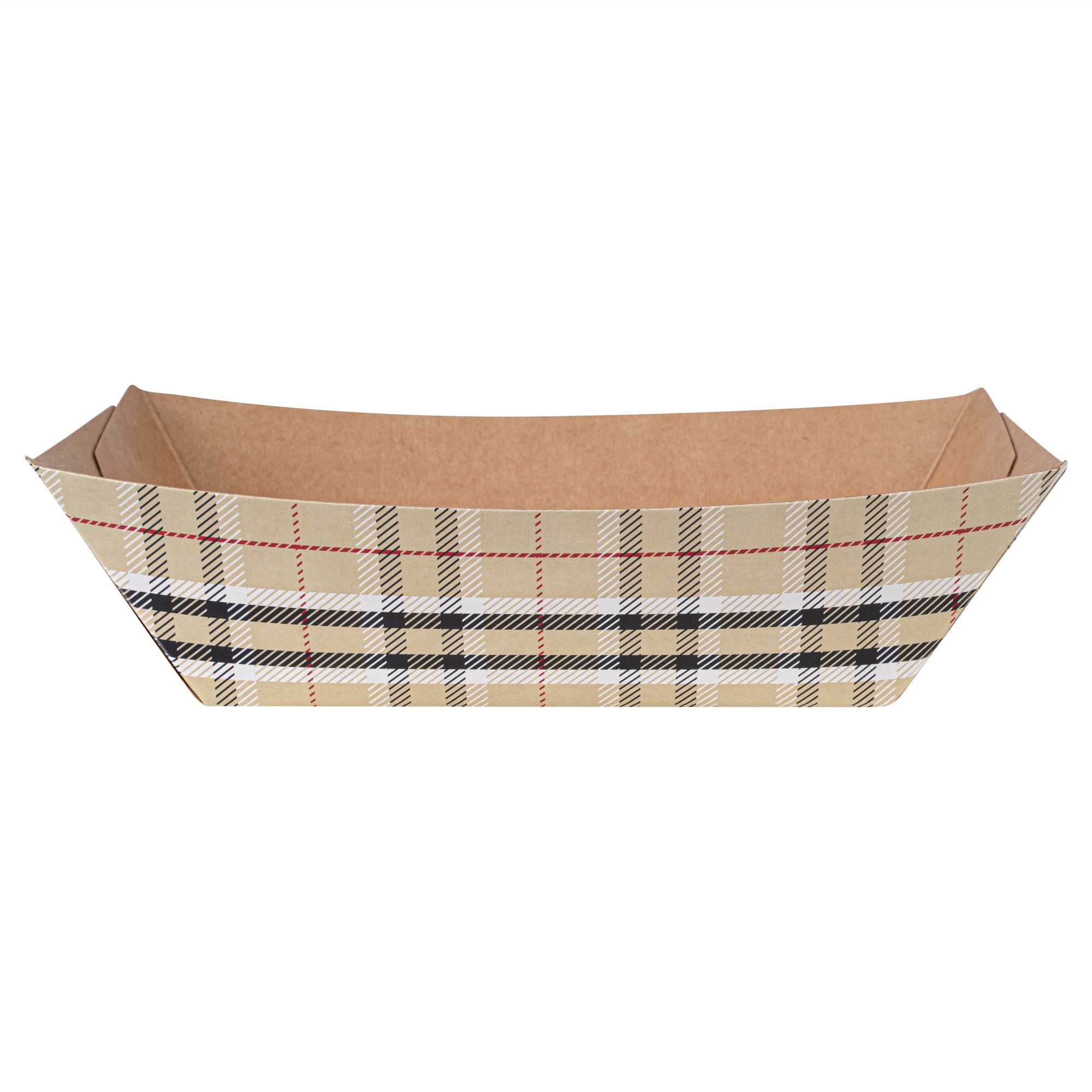 Bio Tek 1/2 lb Plaid Paper #50 Food Tray / Boat - 4 1/4" x 2 3/4" x 1 1/2" - 50 count box