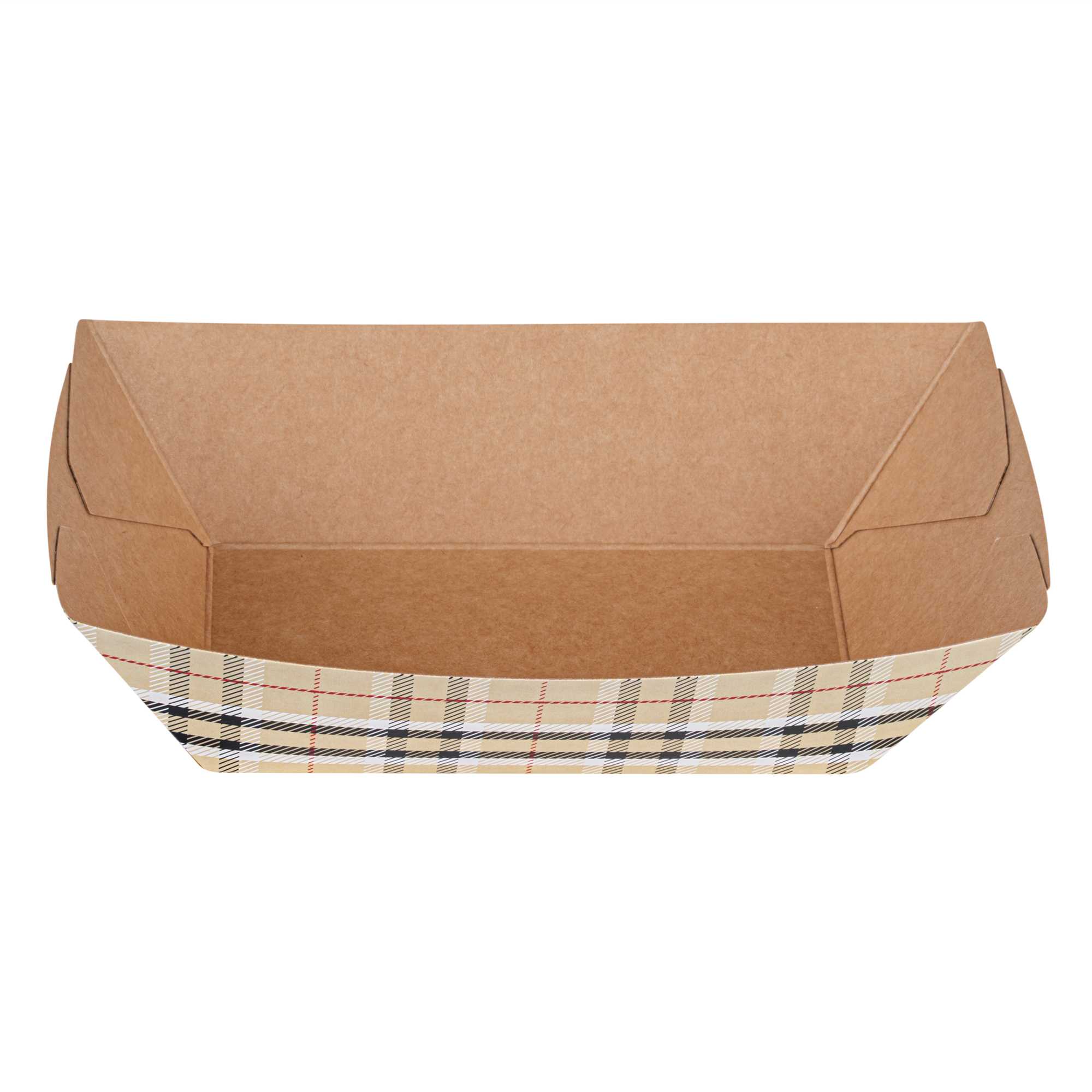 Bio Tek 1/2 lb Plaid Paper #50 Food Tray / Boat - 4 1/4" x 2 3/4" x 1 1/2" - 50 count box
