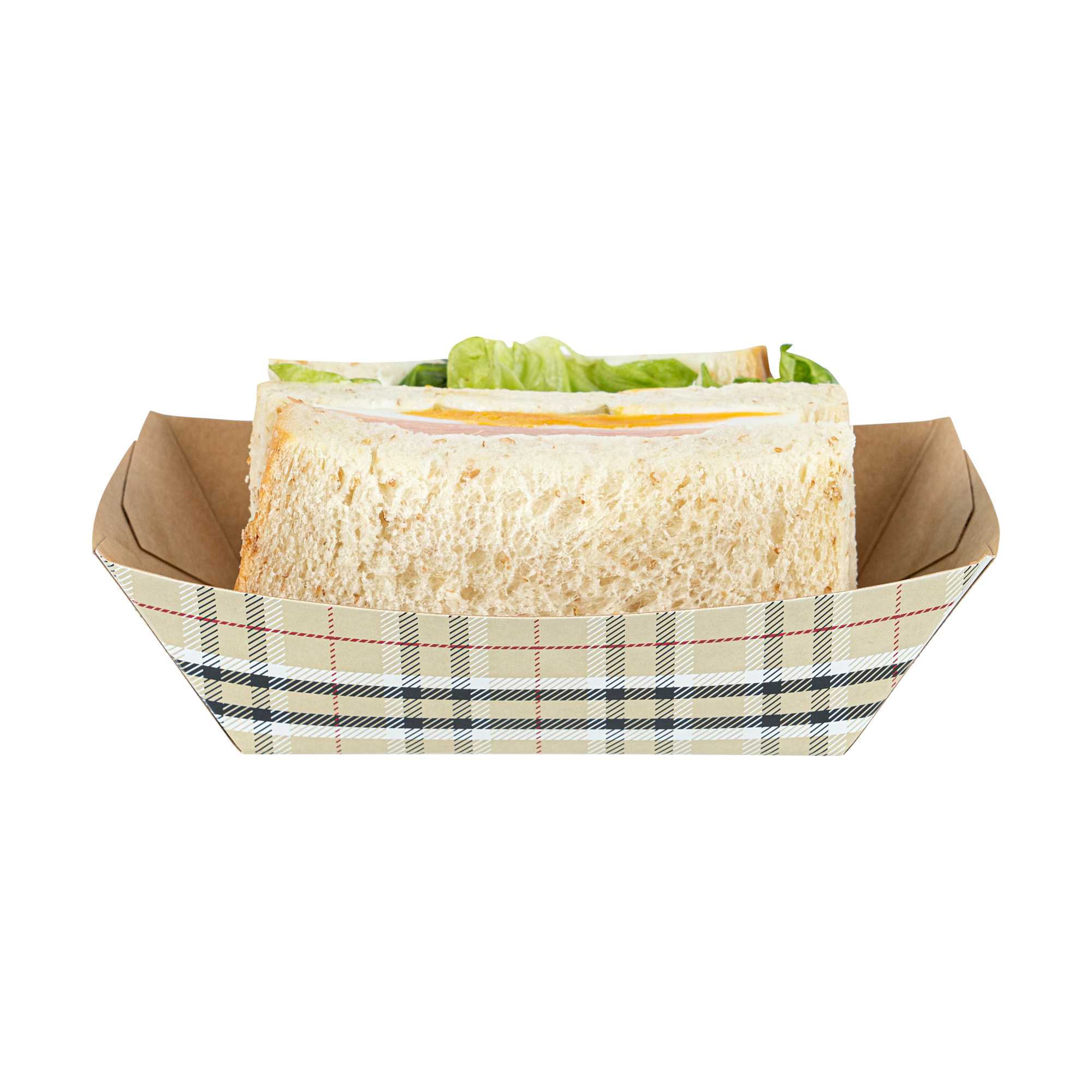 Bio Tek 1/2 lb Plaid Paper #50 Food Tray / Boat - 4 1/4" x 2 3/4" x 1 1/2" - 400 count box
