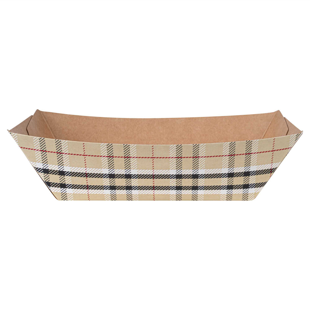 Bio Tek 1/2 lb Plaid Paper #50 Food Tray / Boat - 4 1/4" x 2 3/4" x 1 1/2" - 400 count box