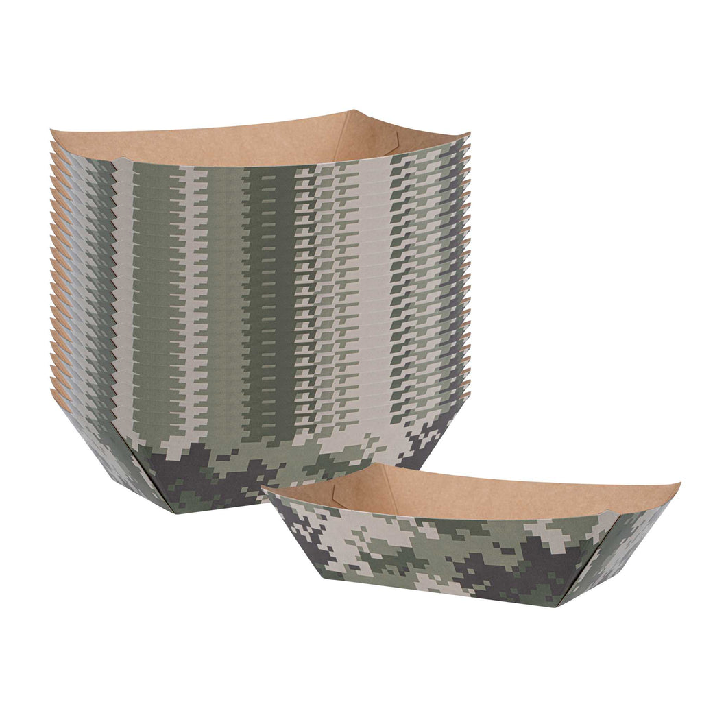 Bio Tek 1/2 lb Camouflage Paper #50 Food Tray / Boat - 4 1/4" x 2 3/4" x 1 1/2" - 50 count box